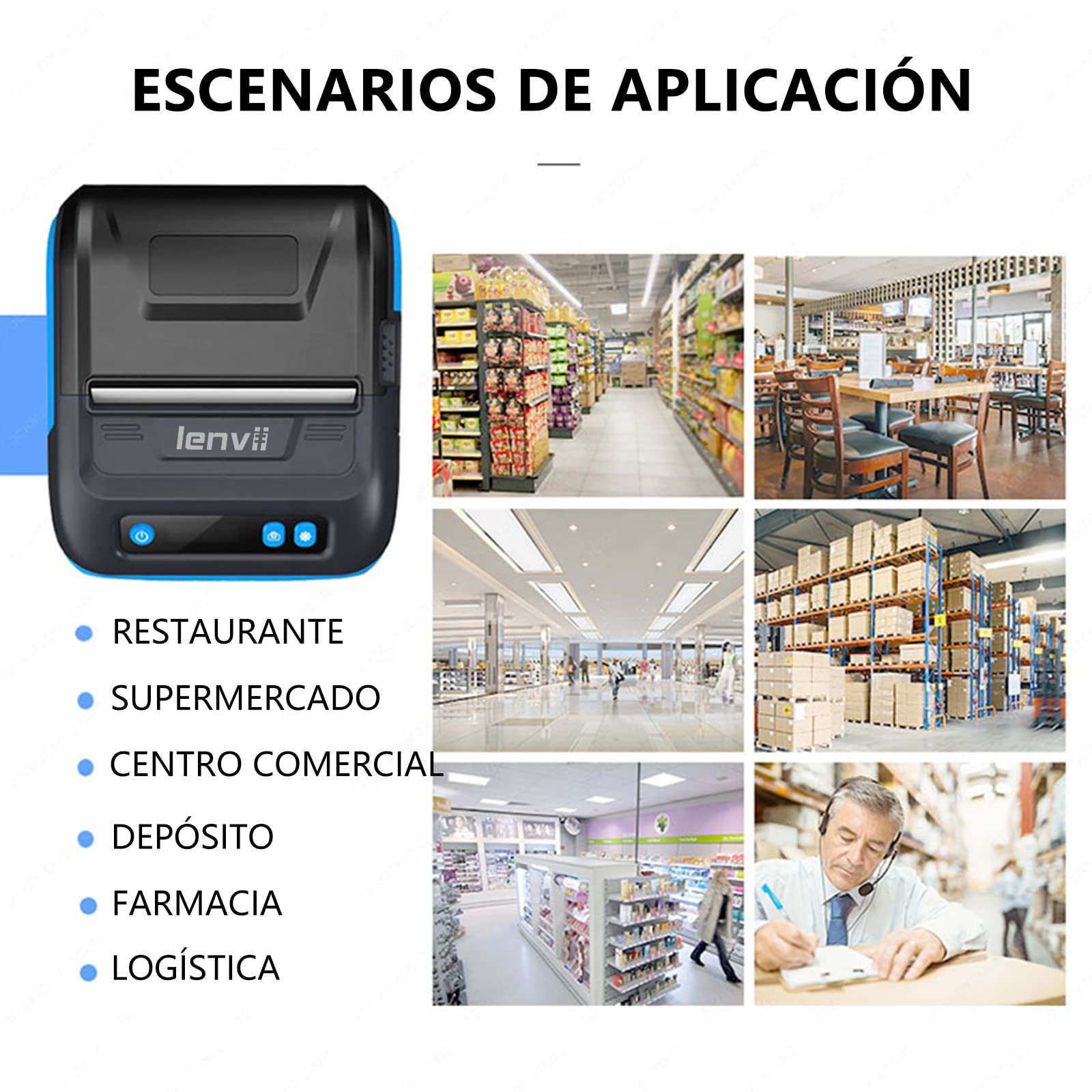 LENVII LV-378B 80mm Impresora de Etiqueta térmica Bluetooth 3 Pulgadas Impresora de código de Barras Mini recibo Impresora Dos en uno Compatible con el Sistema Android/iOS