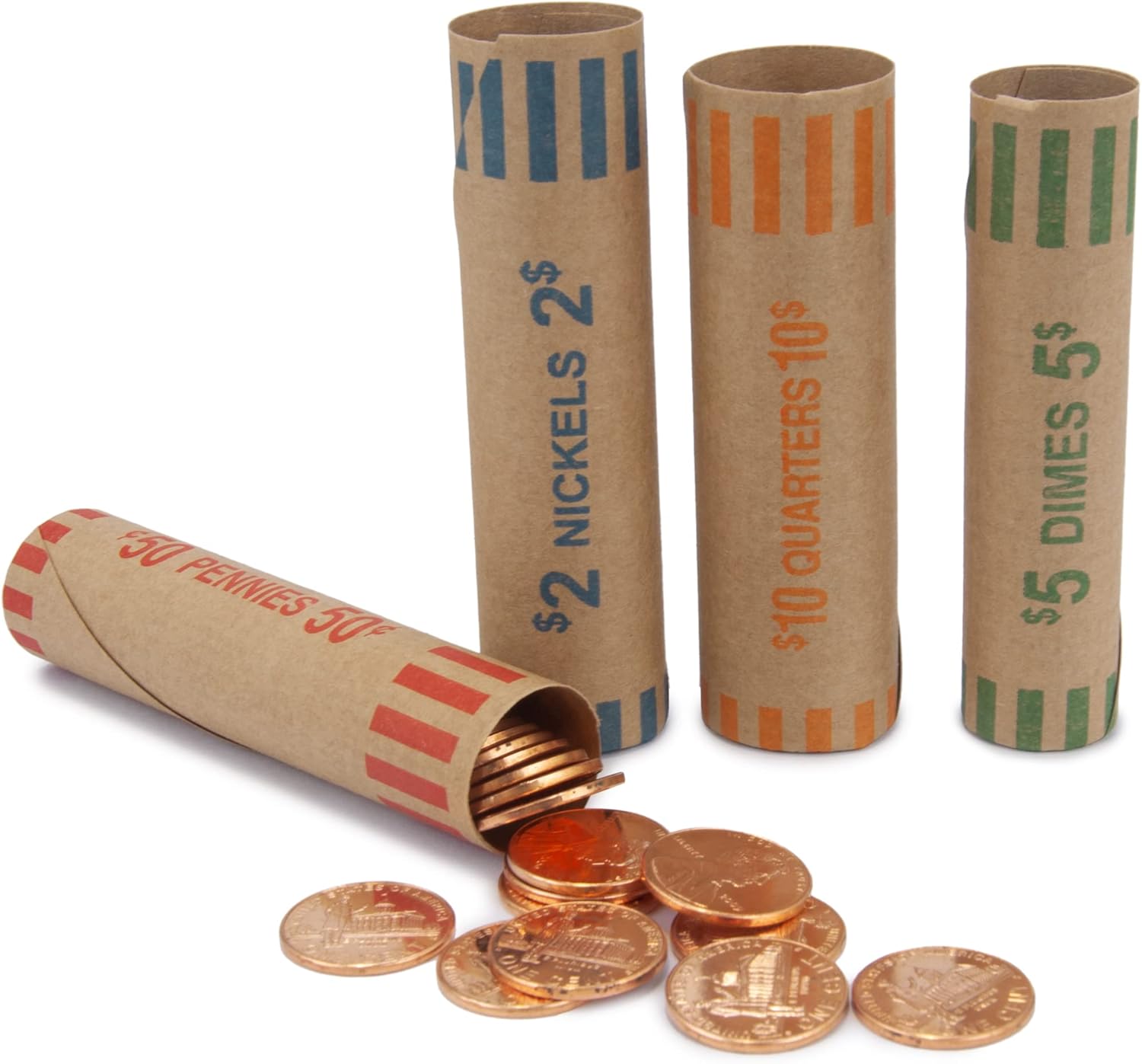 L LIKED 128 Assorted Coin Preformed Wrappers Rolls - Quarters, Pennies, Nickels and Dimes (128 Assorted) : Office Products