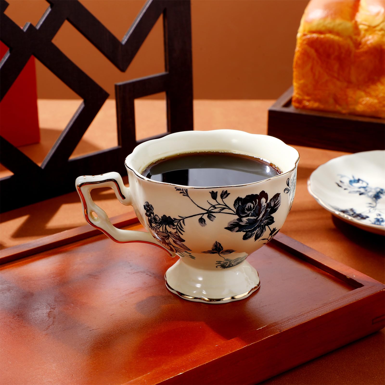 Healvian Set 1 Tazza e Piattino da Caffè in Ceramica Blu Stile Europeo Superficie Liscia e Ampia Apertura per Ristorante o Caffetteria