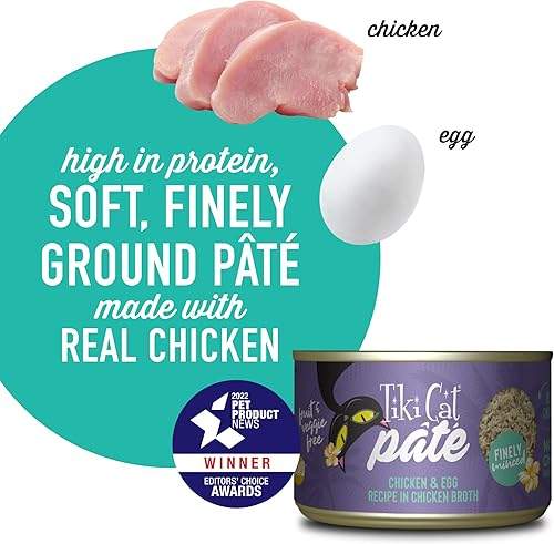 Miniatura 6 de Tiki Cat Luau Pâté, receta de pollo y huevo en caldo de pollo, nutrición equilibrada sin granos, comida enlatada húmeda para gatos, para todas las
