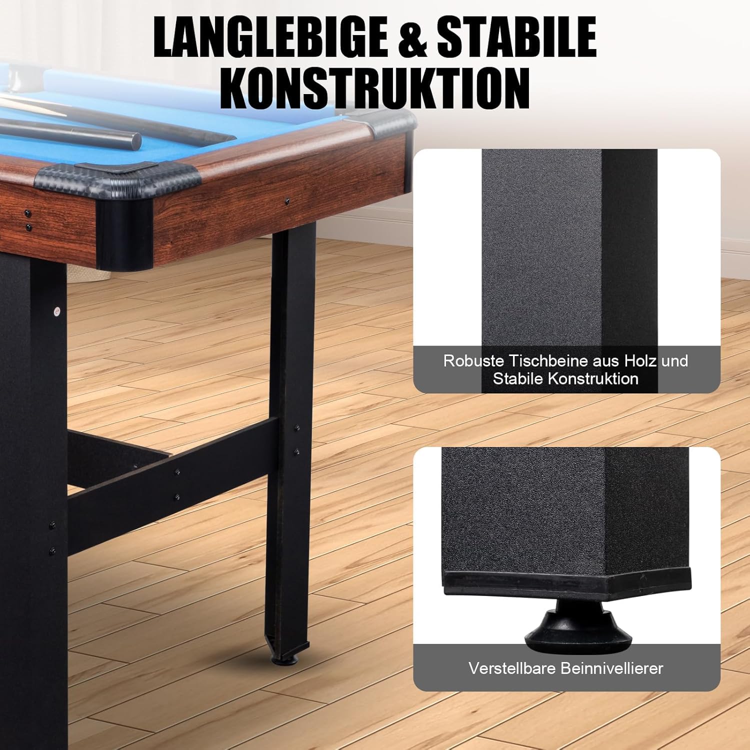 Bonnlo Billardtisch mit Zubehör (2 Queues, 1x Satz Billardkugeln, 1 Kreiden & Dreieck & Bürste), Tischbillard klappbar für Kinder & Erwachsene, 122x61x76 cm, Blau