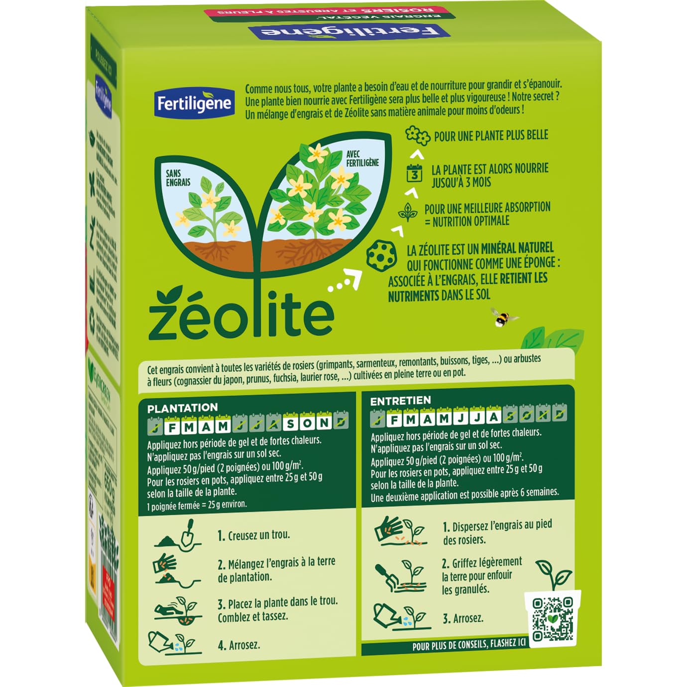 FERTILIGENE FEGROS650 - Fertilizante vegetal rosas y arbustos florecientes 650 g - Floración más abundante - Solo 1 aplicación en 3 meses - Hasta 26 pies - Producto 100% natural con zeolita