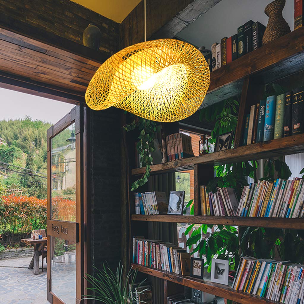 COCOL Lampada A Sospensione E27 Lampada Da Soffitto Vintage Pendente in Bambù LED Luce Tessuti Mano Luci Pendente Industriale Indoor Naturale Plafoniera Soggiorno Caffetteria Lampadari,60cm