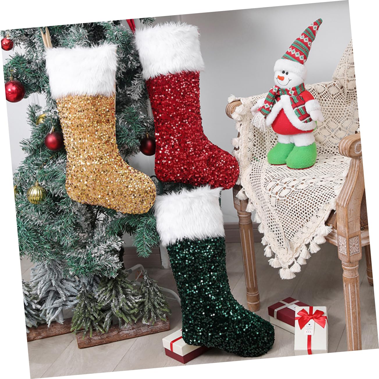 3pezzi Calza di Natale Appesa Borsa Regalo per Calze di Natale Decorazione per Albero di Sacchetto Regalo Calzini di