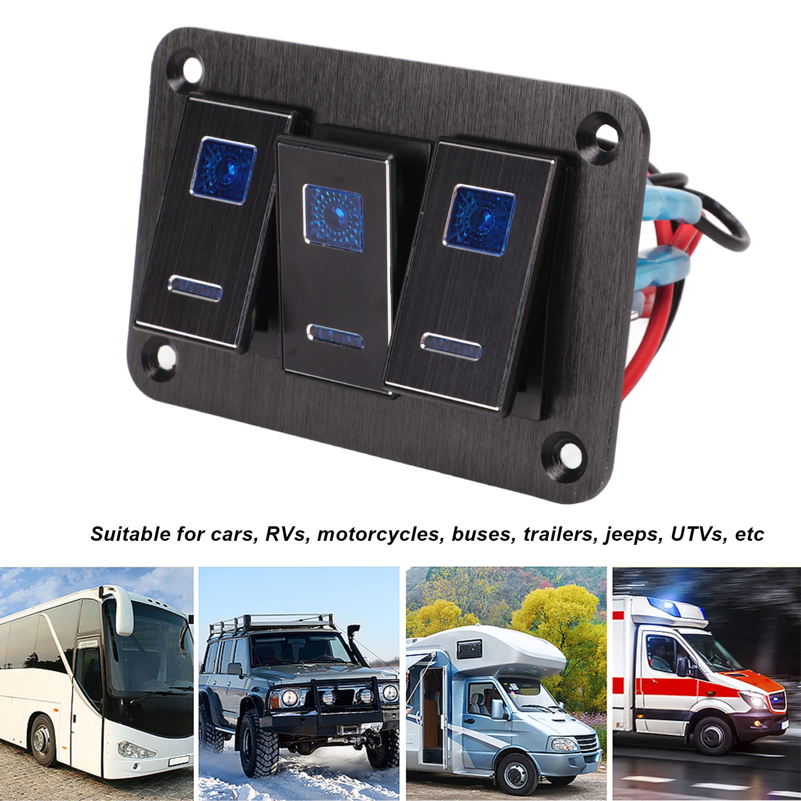 3-krotny panel przełącznika dwupozycyjnego DC12V do 24V 30A 5PIN Niebieska dioda LED Elastyczne klamry PC do jachtu samochodowego RV