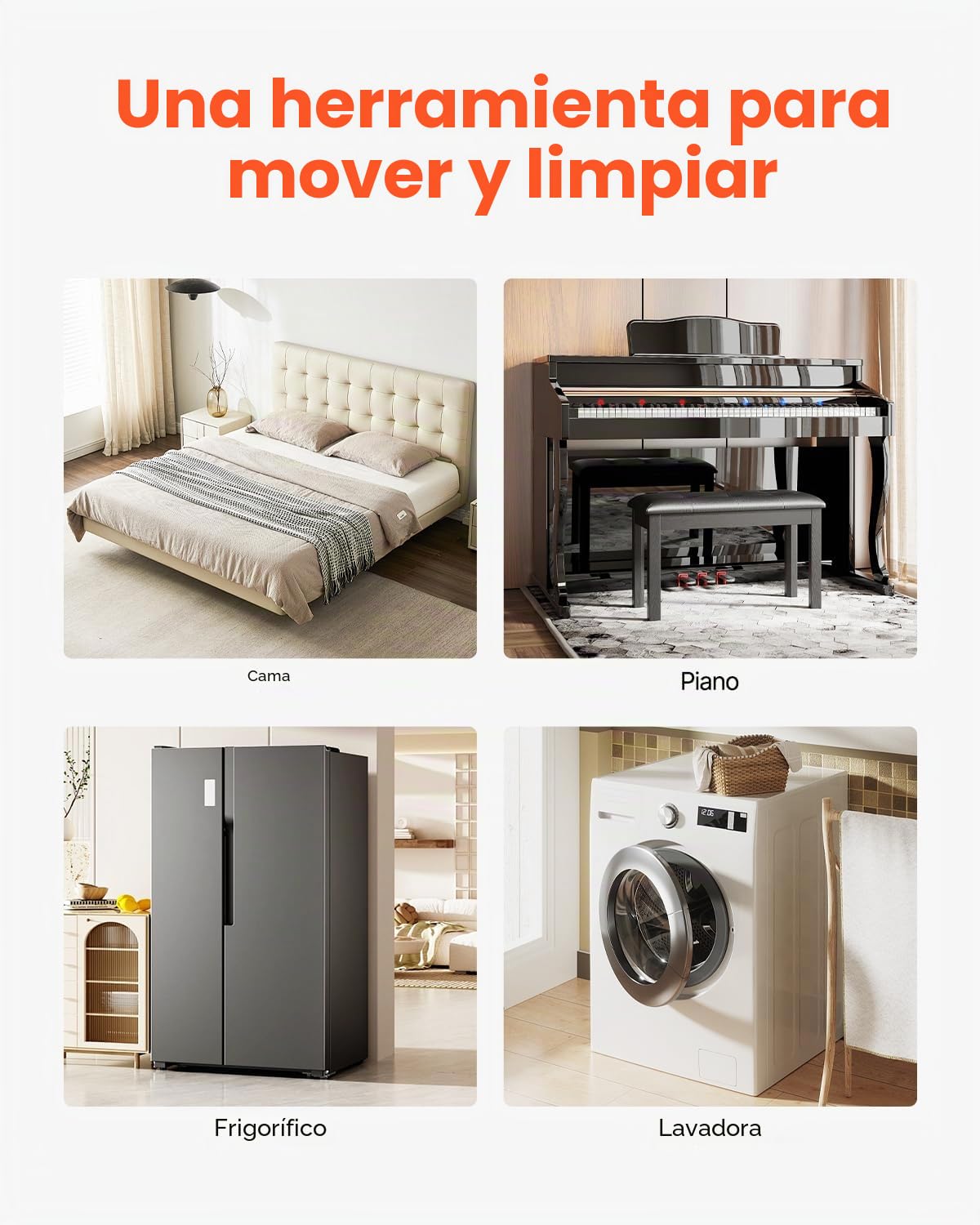 VEVOR 4 PCS Plataforma Rodante para Muebles 198 x 198 x 75 mm Carga de 1575 kg, Transportador de Muebles Resistente con 5 Ruedas Giratorias de 360° y Panel de Acero al Carbono para Mover Muebles