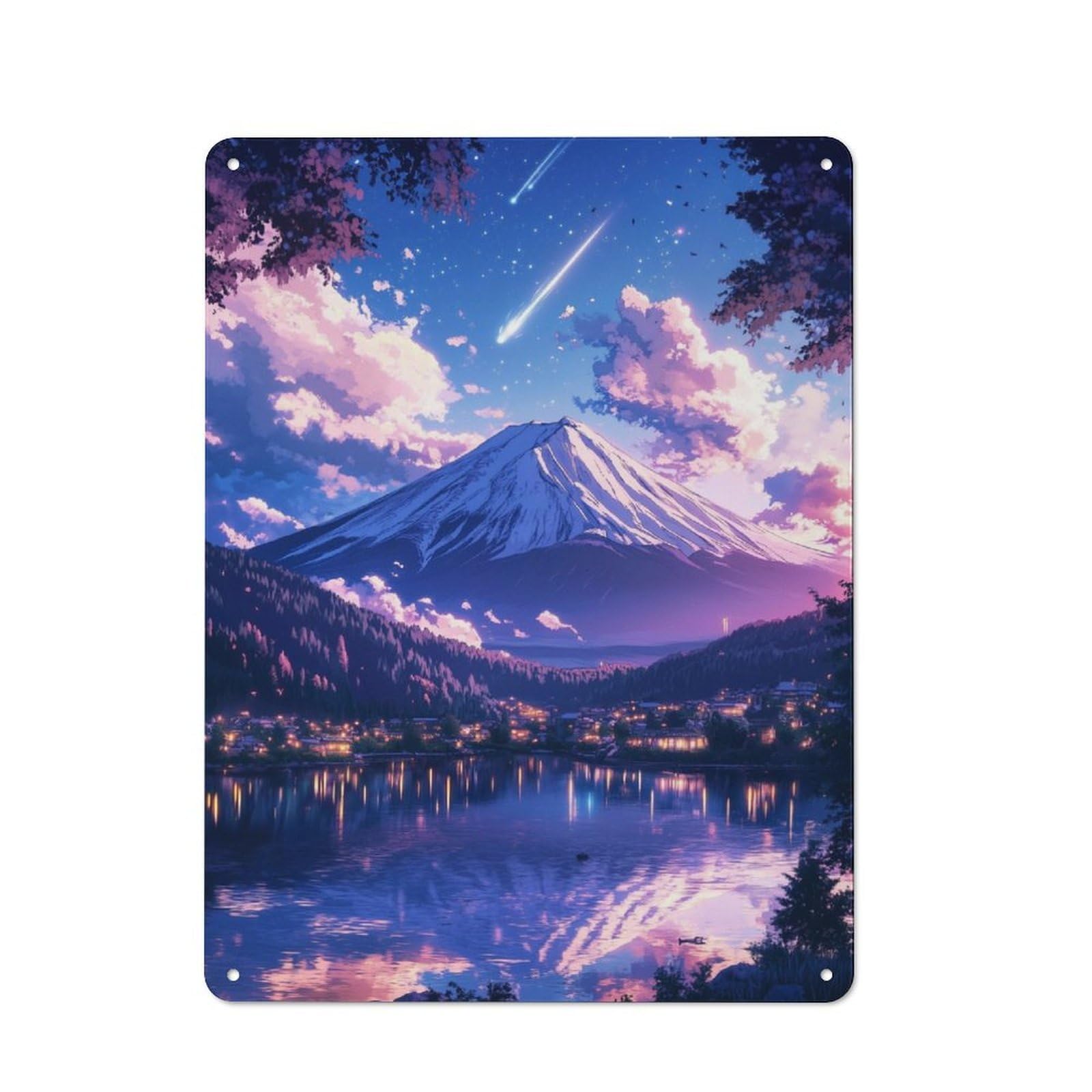 Junmoney Fuji Mountain Stars Scene Metal Wall Sign 40X30cm Featuring For Home Bar Wall, Suited To Bar Sign Collectors