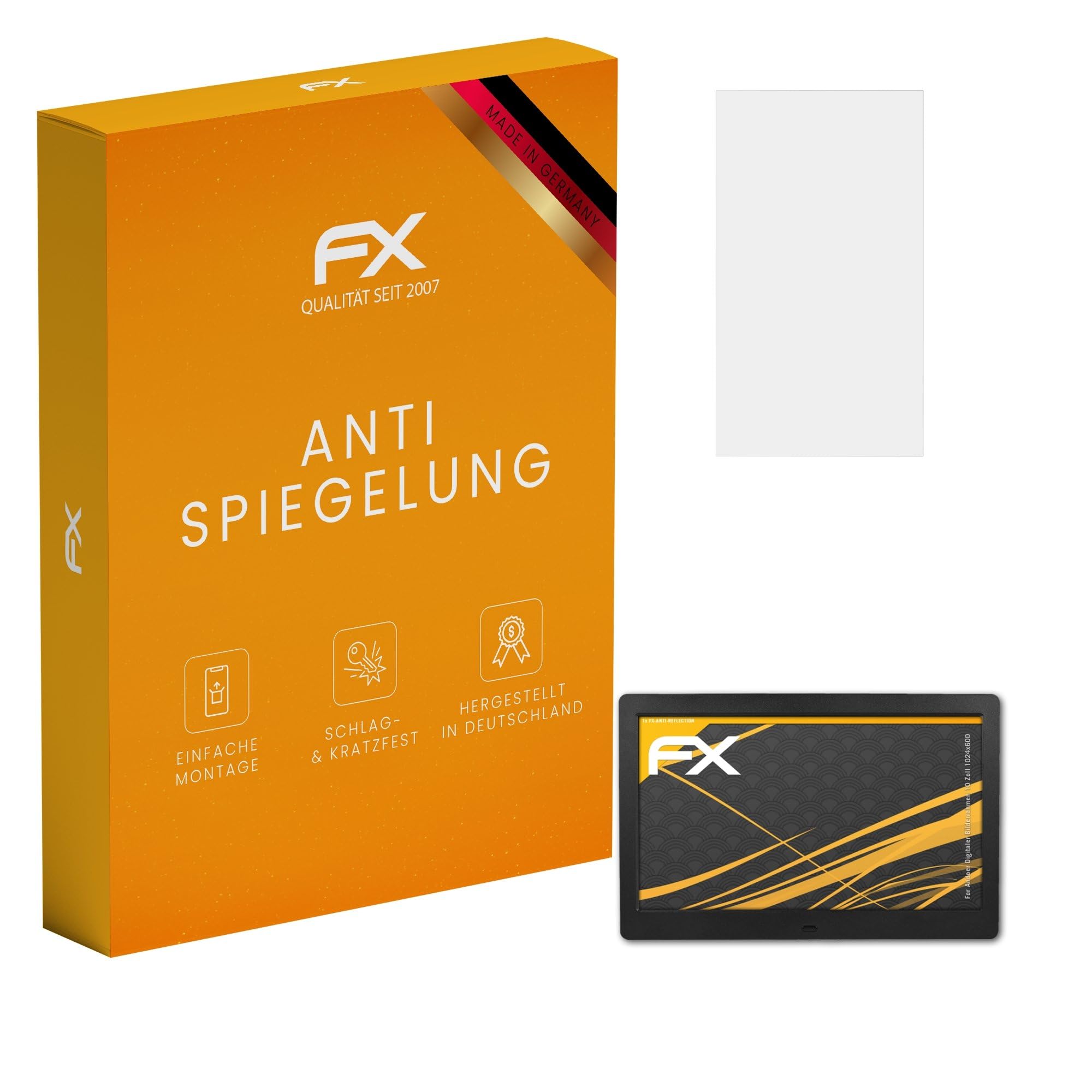atFoliX Displayfolie kompatibel mit Andoer Digitaler Bilderrahmen 10 Zoll 1024x600 Schutzfolie, entspiegelnde und stoßdämpfende FX Folie
