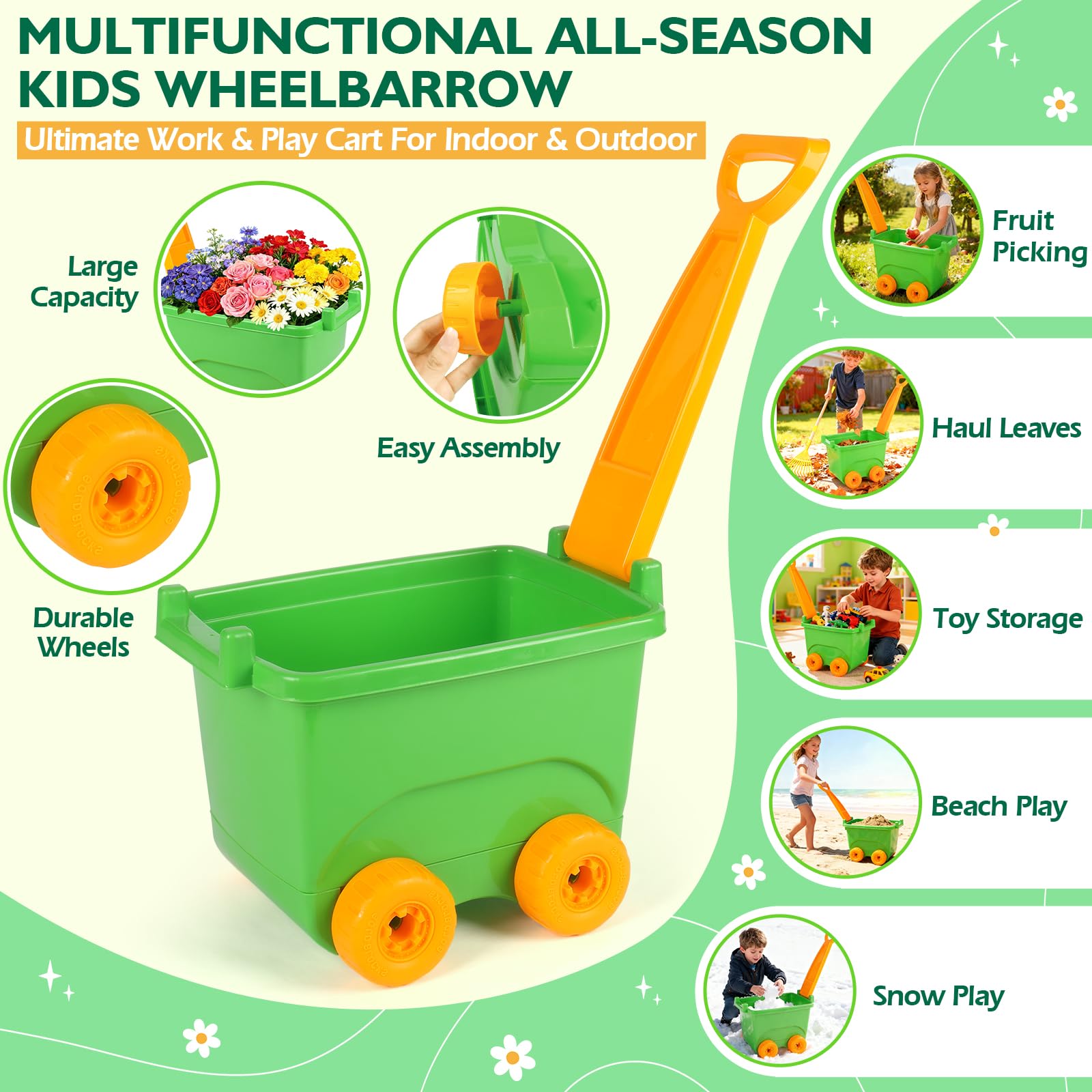 Ensemble de jardinage pour enfants, jouets d'extérieur avec brouette et outils de jardin pour enfants, ensemble de jardinage pour tout-petits avec tapis de rempotage, gants, tablier, arrosoir, jouets
