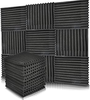 DODUOS 12Pcs Acoustic Foam Tiles Panels Acoustic Wedge Wall Foam Padding Soundproofing Studio Foam Panel for Studio KTV Soundproof Treatment Paint Pads Wall Sticker 12\" X 12\" X 1/2\" Black