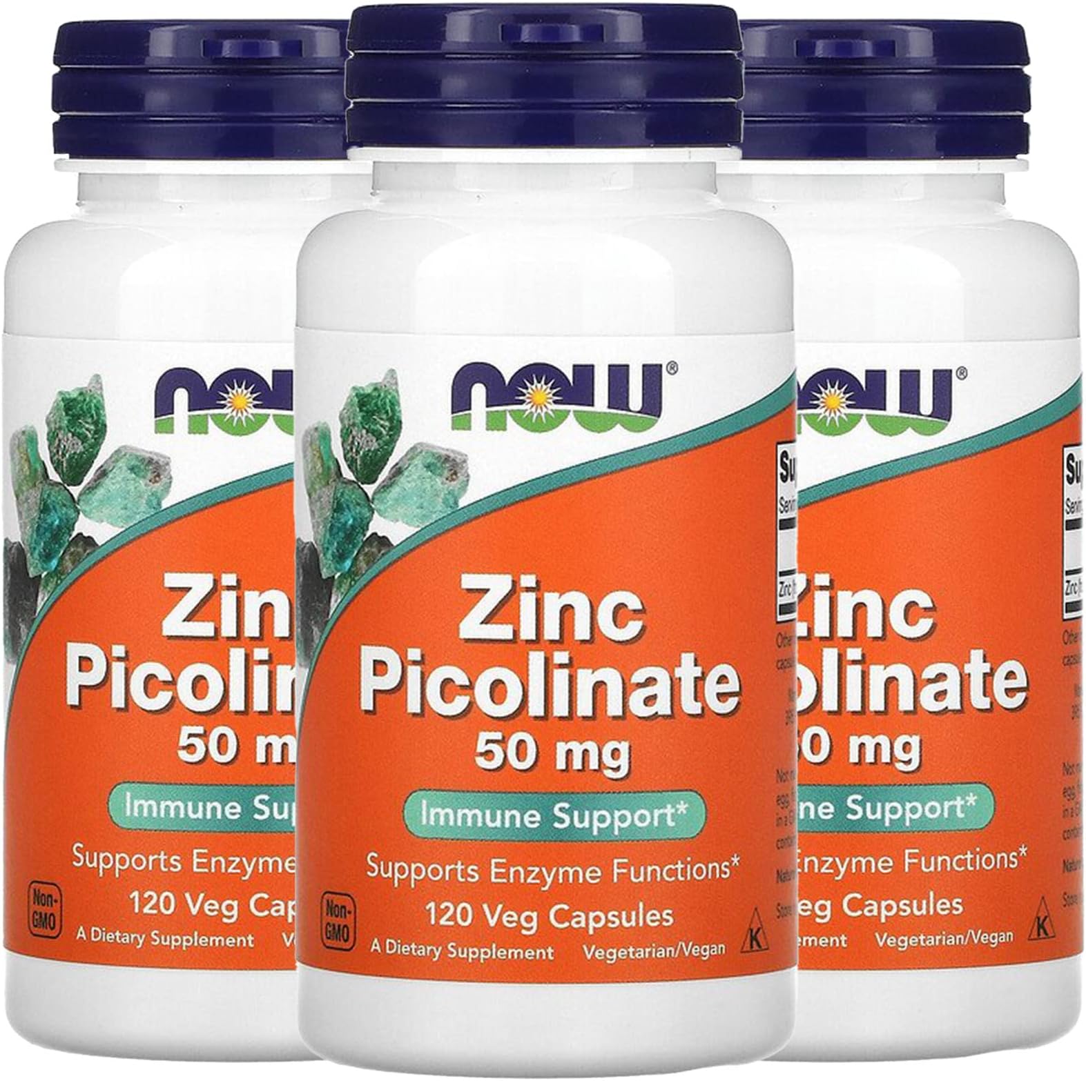 Now Foods Zinc Picolinate, 50 mg, 120 Veg Capsules, 3 Pack