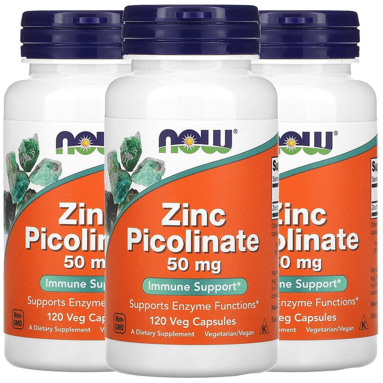 Now Foods Zinc Picolinate, 50 mg, 120 Veg Capsules, 3 Pack