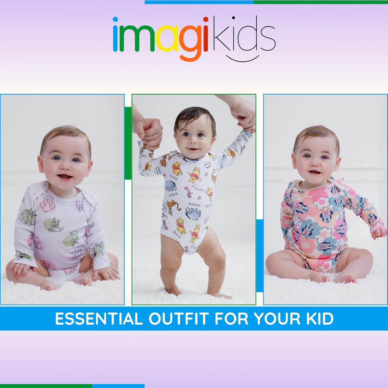 Disney Classics Mickey Mouse Winnie the Pooh Minnie Baby 3 Pack Bodysuits Newborn to Infant Sizes (Newborn - 24 Months) - Image 3