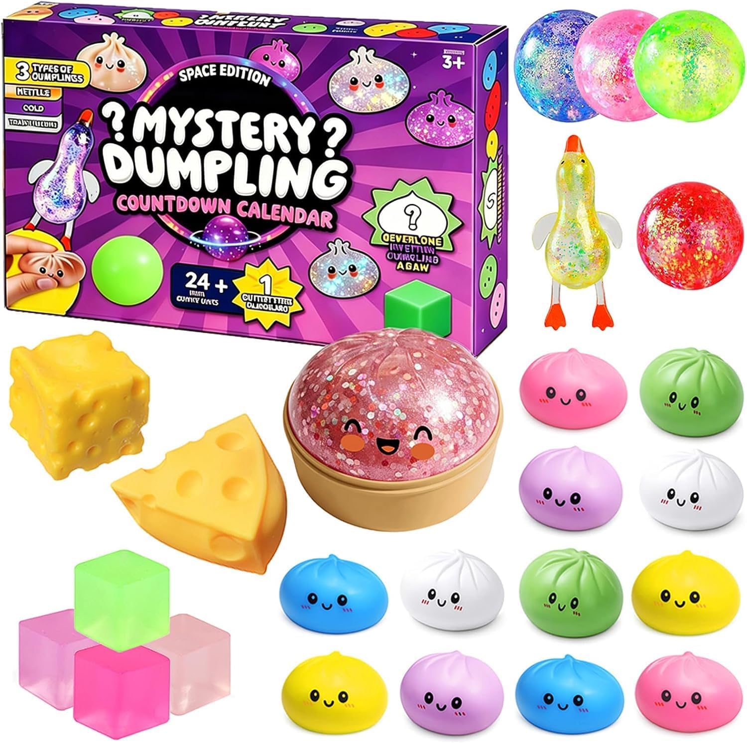 Dumpling Squishy Advent Calendar,25PCS Squishy Dumpling Mystery Countdown Dumpling Advent Calendar,Mystery Countdown Calendar for Stress Relief ,Sensory Fidget Toy for Adult,Anxiety Relief Hand Relax Gifts