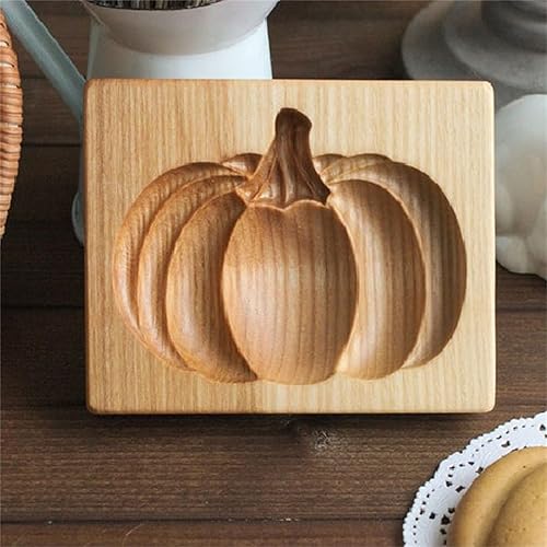 Miniatura 3 de Moldes de madera para galletas, cortador de galletas talladas con calabaza de otoño para hornear, sellos de prensa en relieve de galletas en forma