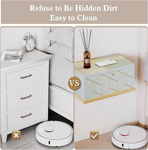 Miniatura 4 de HLR Mesita de noche flotante, mesita de noche montada en la pared con puerta extraíble, estantes flotantes para pared, dormitorio, baño, color verde