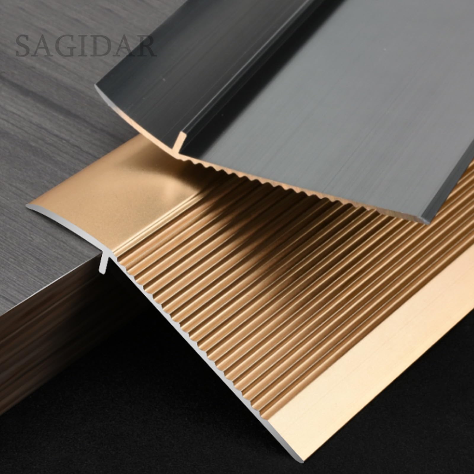 SAGIDAR Barre De Seuil, Seuil De Porte Barre Robustes, Rail De Transition en Aluminium, Baguette Recouvrement pour Porte D'entrée/Balcon, Prévenir Les Chutes, pour Sol Irrégulier/Bords Tapis