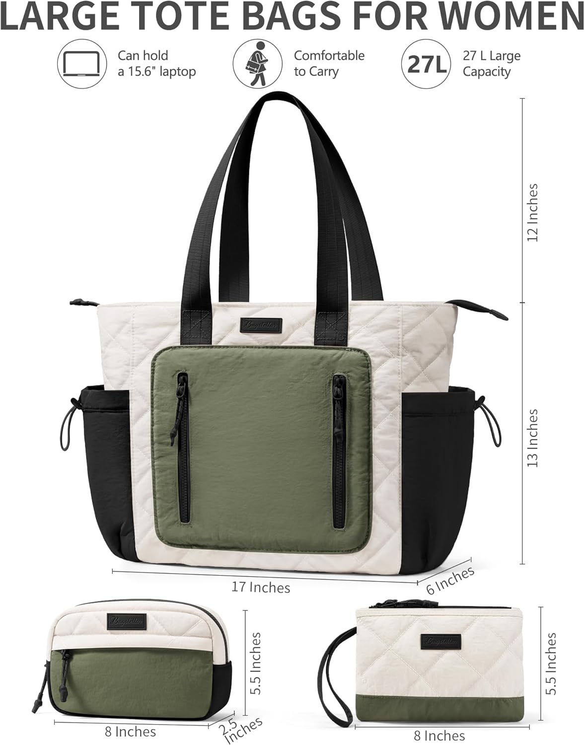 Bagstellar Puffer Tote Bag for Women, Lightweight Puffy Work Laptop Handbag Teacher Nurse Quilted School Daily Travel Gym Bag | Daily Carry On Bags, Comfy College Bags, 15.6" Computer Bag, Clinical Nursing Bag, 40 OZ Tumbler Holder, Ideal Gift for Women