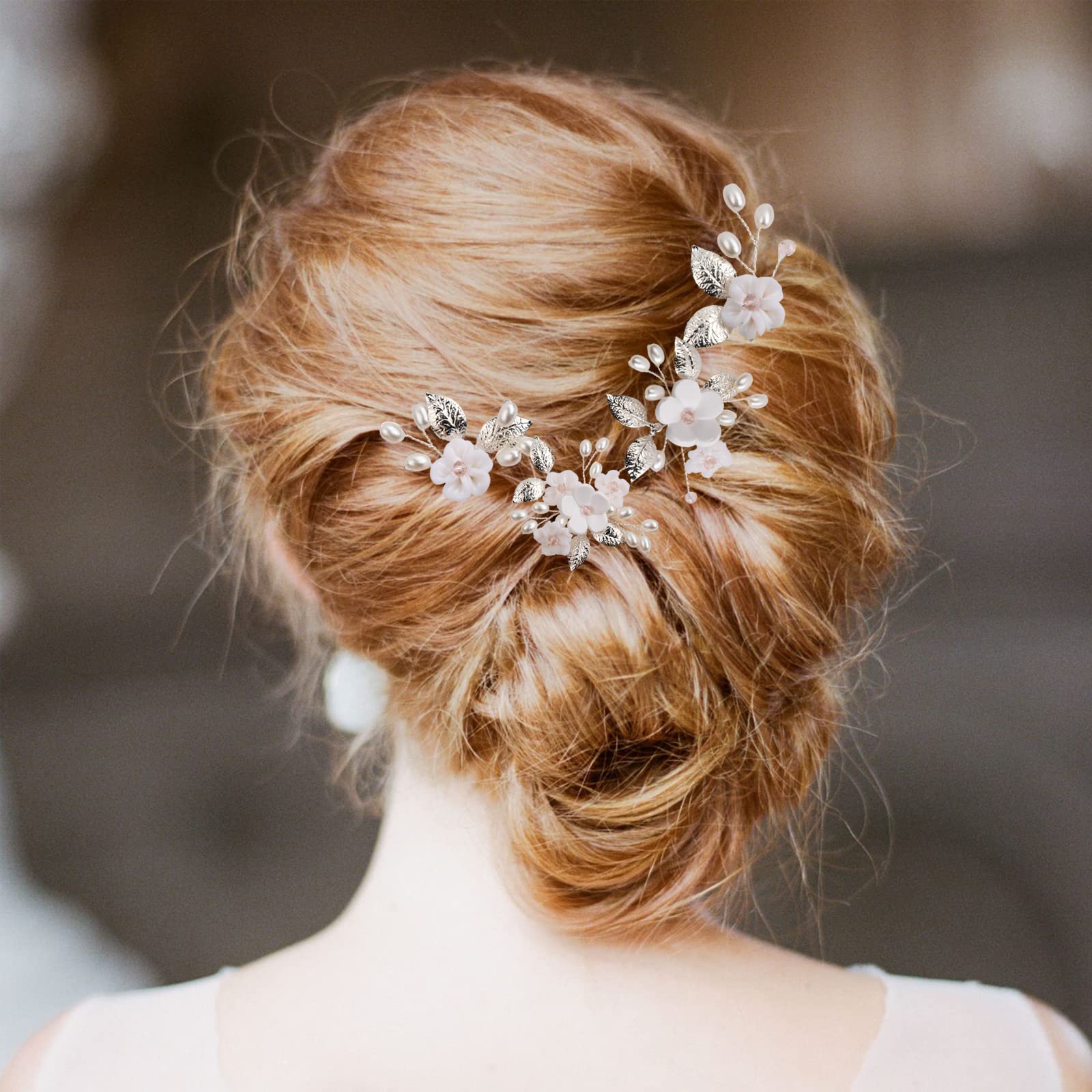 Lot de 5 épingles à cheveux de mariage en alliage - Convient pour différentes coiffures - Fleurs argentées - Accessoires de cheveux de mariée - Pour mariages, anniversaires, fêtes, photographie