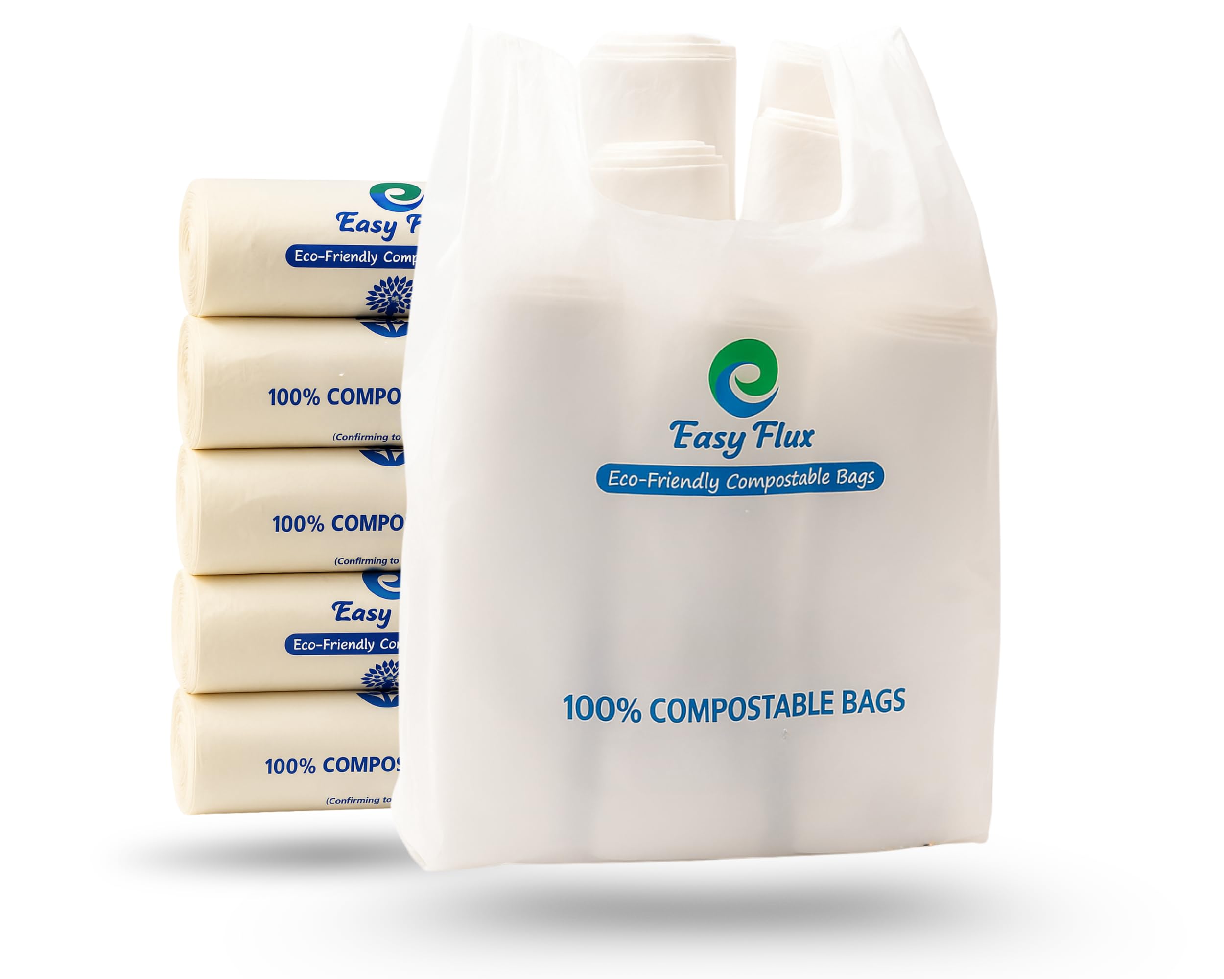 Easy-Flux Biodegradable and Compostable Carry Bag (Size 16X20) - Set of 1 - Eco-Friendly, Food Waste Disposal Bags, Compostable and Biodegradable, White, CPCB Certified , Set of 1