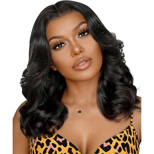 250 Density Layered Bob Wig Human Hair With Curtain Bangs 15A 6x6 Face-Framing Wear Go Glueless Wigs Human Hair Pre Plucked Pre Cut Bob Body Wave Ready To Wear Hd Lace Glueless Wigs Human Hair 14 Inch
