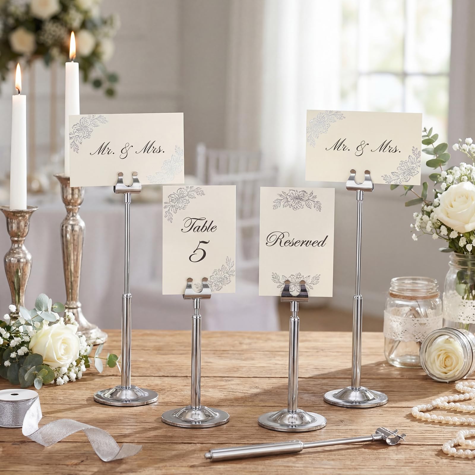 Kathfly Tischnummernhalter, verstellbar, Metall, Harfenclip, Tischschilder, abnehmbarer Kartenhalter für Hochzeiten, Geburtstage, Restaurants, Tischdekoration (12,4 - 18,9 cm)