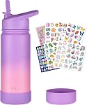 Mininoo Filles Filles Bouteille d'eau pour l'école, 16oz Bouteille d'eau isolée en acier inoxydable avec goujon de paille (putte/puits)