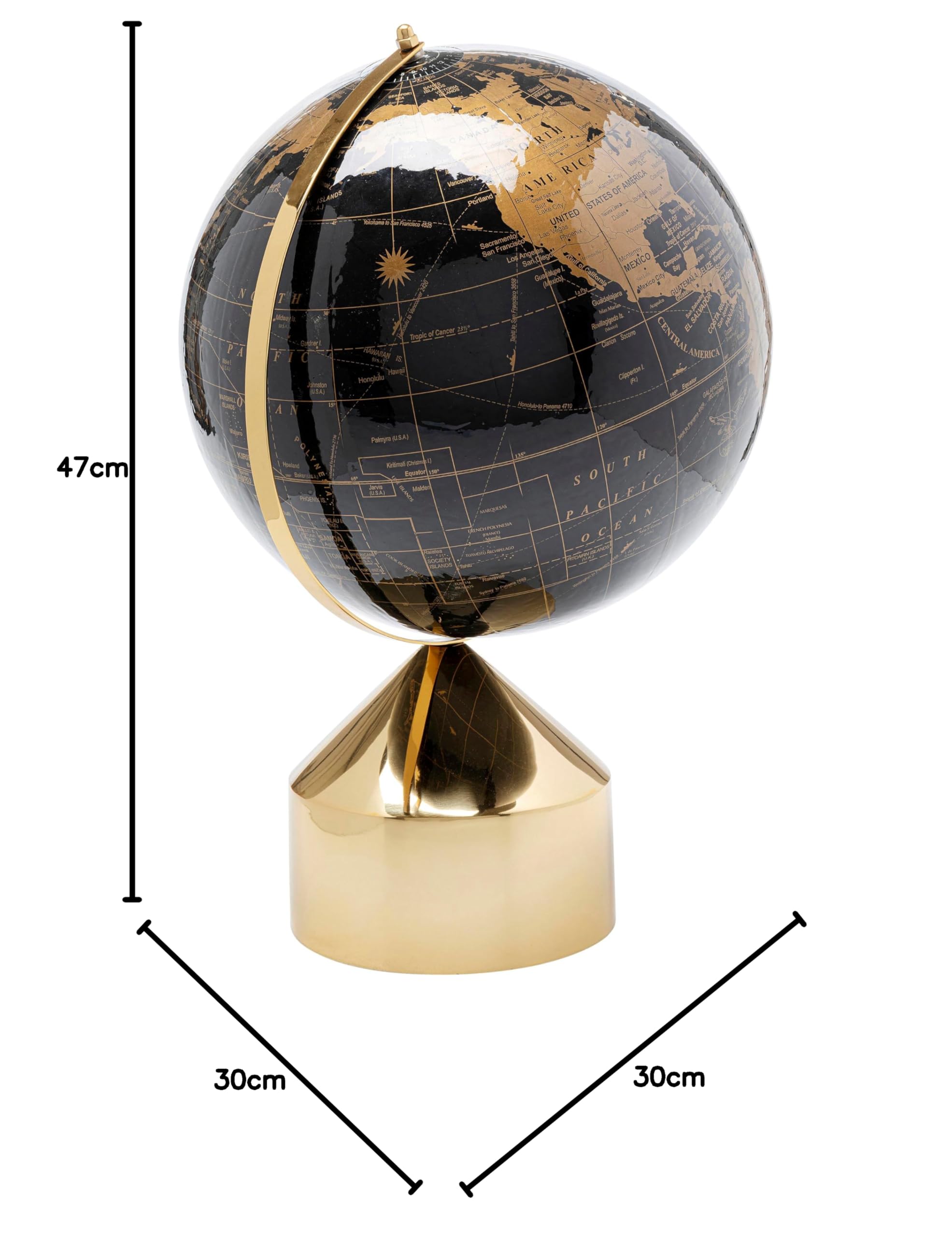 Kare Design Deko Objekt Globe Top, Schwarz, Gold, Globus, Edelstahlgestell, Deko für Wohnzimmer, Bücherregal, 47x30x30 cm (H/B/T)