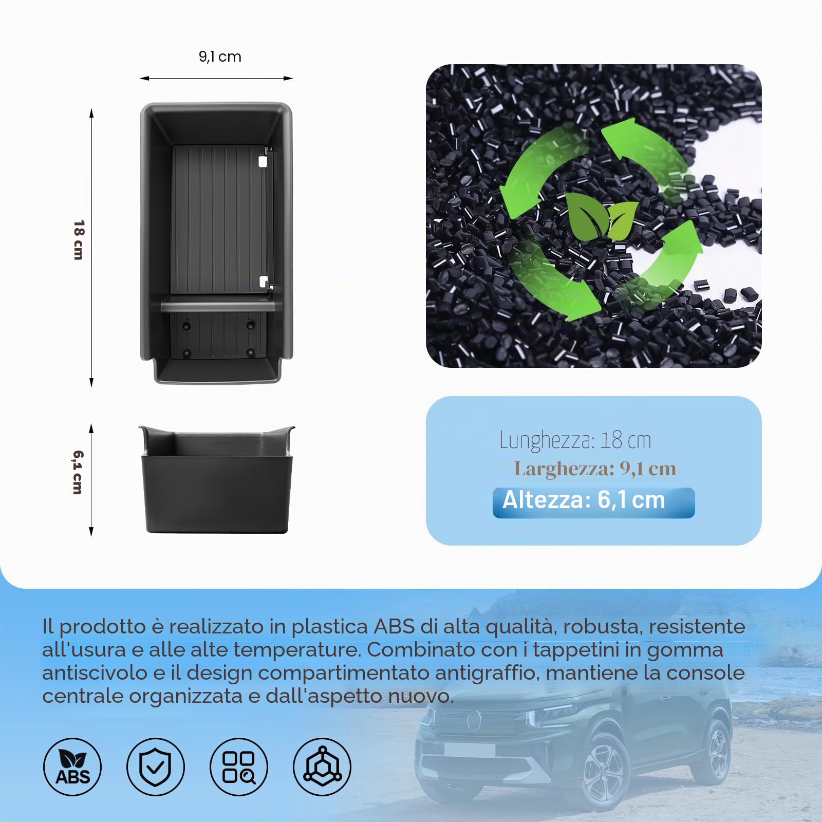 Vano Portaoggetti per Braccioli Compatibile con Citroen C3 Aircross 2025 2026(Freno Elettronico), Scatola Portaoggetti del Console Centrale, Accessori Citroen C3 Aircross Organizer