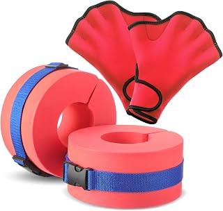 Hungdao Water Aerobics Set for Aquatic Exercise 1 Pair Swimming Glove 2 Pcs Foam Swim Aquatic Cuffs Water Weights Pool Resistance Fitness Equipment for Adults Swimming Training Workouts