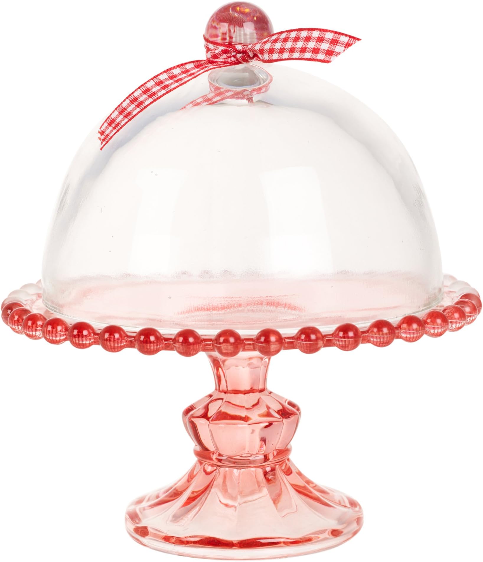 Trento Mini Glass Cloche Cake Pedestal with Dome Cover (Red)