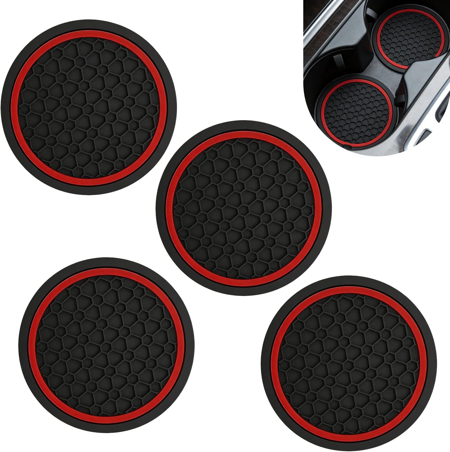 4PCS Car Cup Holder Coasters, 2.75" Non-Slip Insert Water Bottle Holder Pad, Dustproof Waterproof Auto Interior Drink Cup Mat, Auto Accessory, Universal Cups Coaster for SUV Sedan Truck (Red)
