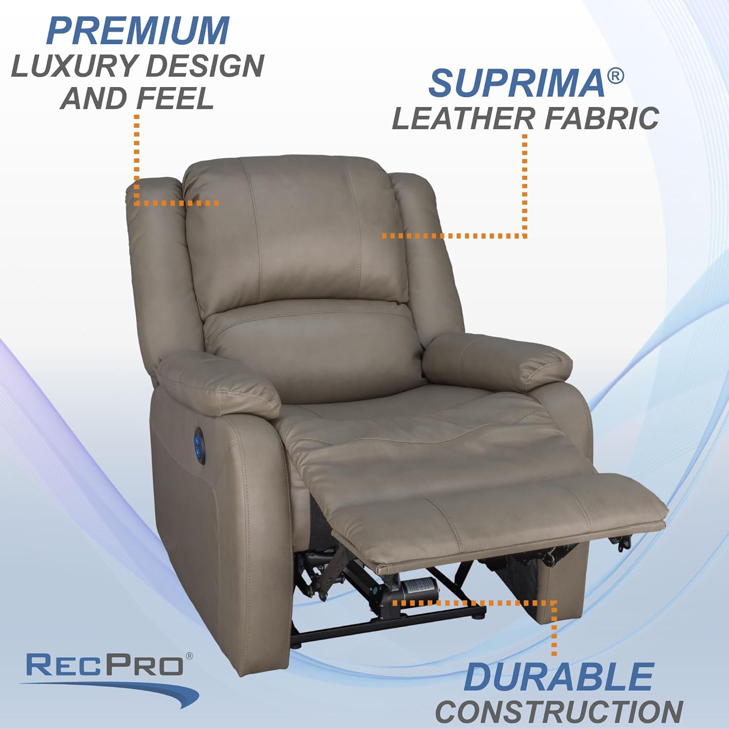 RecPro Charles Collection | 30" Powered Zero Wall RV Recliner | Wall Hugger Recliner | RV Living Room (Slideout) Chair | RV Furniture | RV Chair (Putty, 1-Pack)
