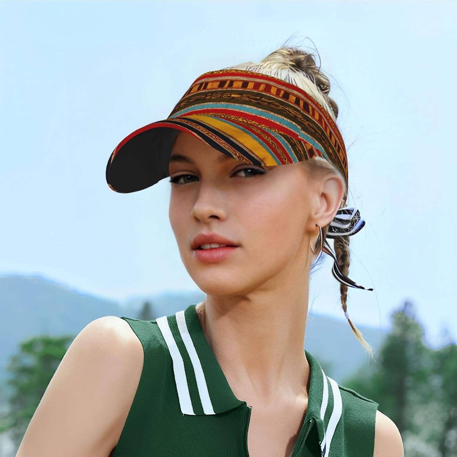 Native American Pattern Print Sports Sun Visor Hats Adjustable Running Golf Tennis Sun Cap for Women Men Black