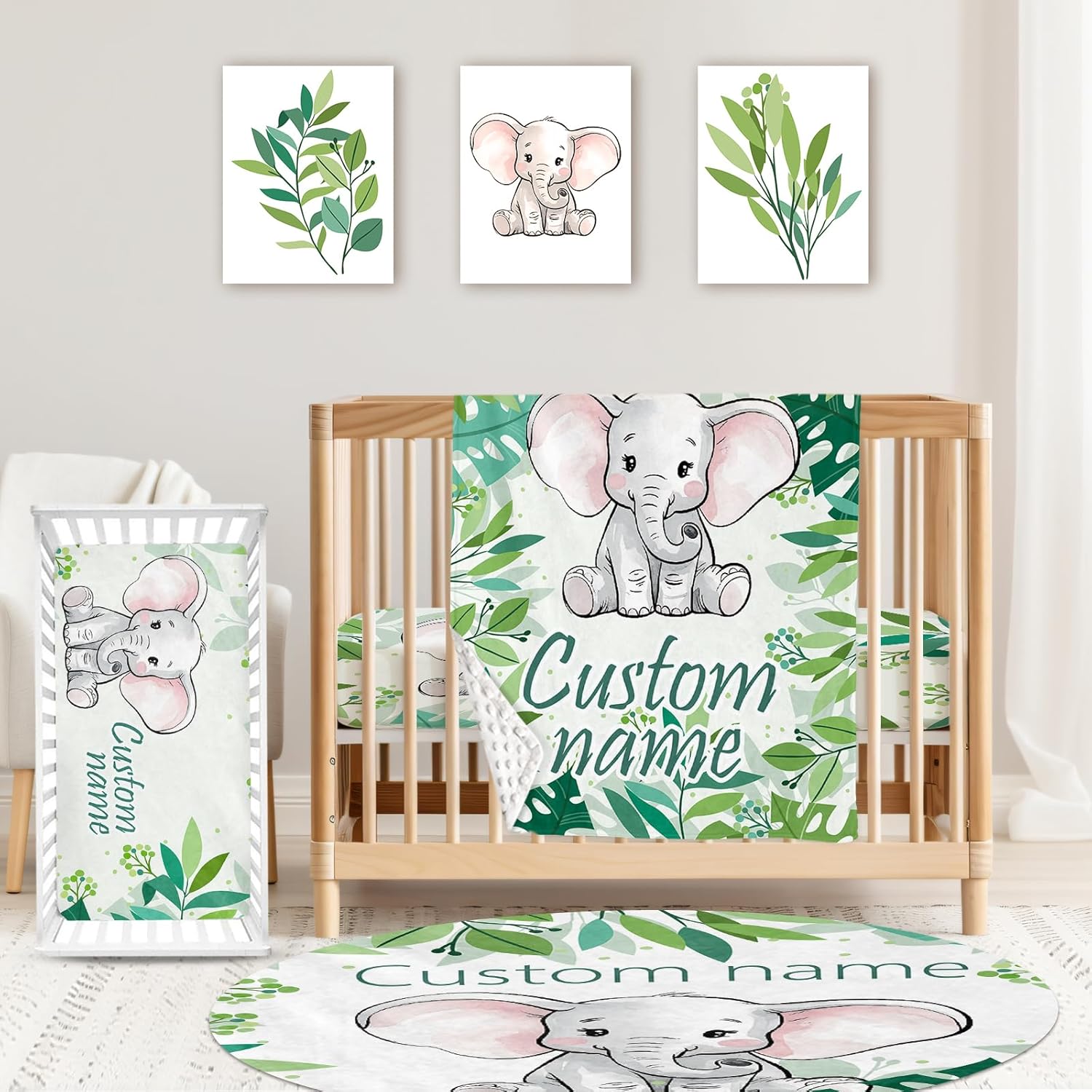 Custom Baby Crib Bedding Set,Personalized Name Toy Airplane Pattern Nursery Bed Set 4 Piece,Baby Blanket Fitted Sheet Nursery Rug Wall Art Set,Custom Room Decor Idea Gift for Newborns Boys Girls