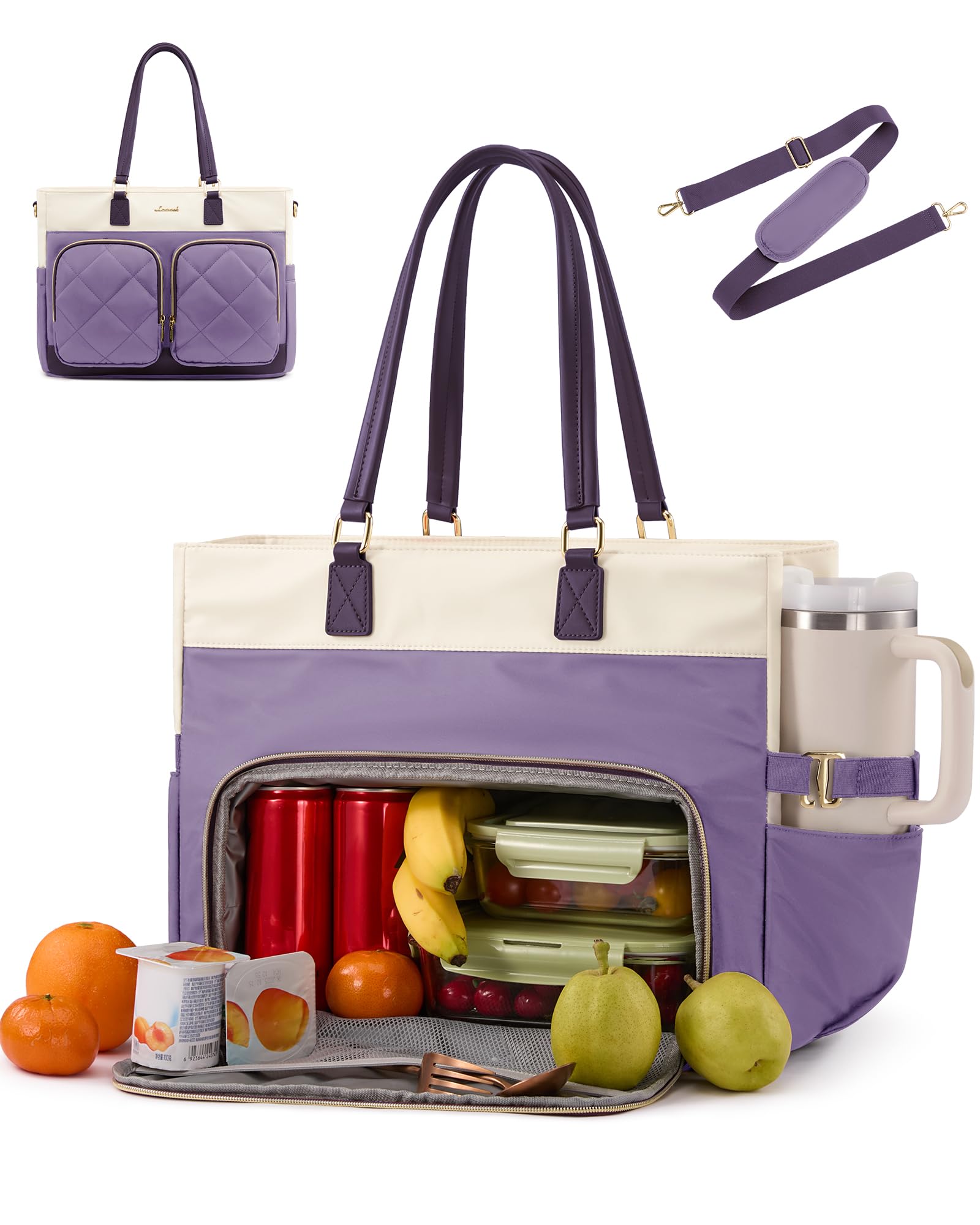 LOVEVOOK Laptop Work Tote Bag with Lunch Compartment &amp; 40oz Cup Holder