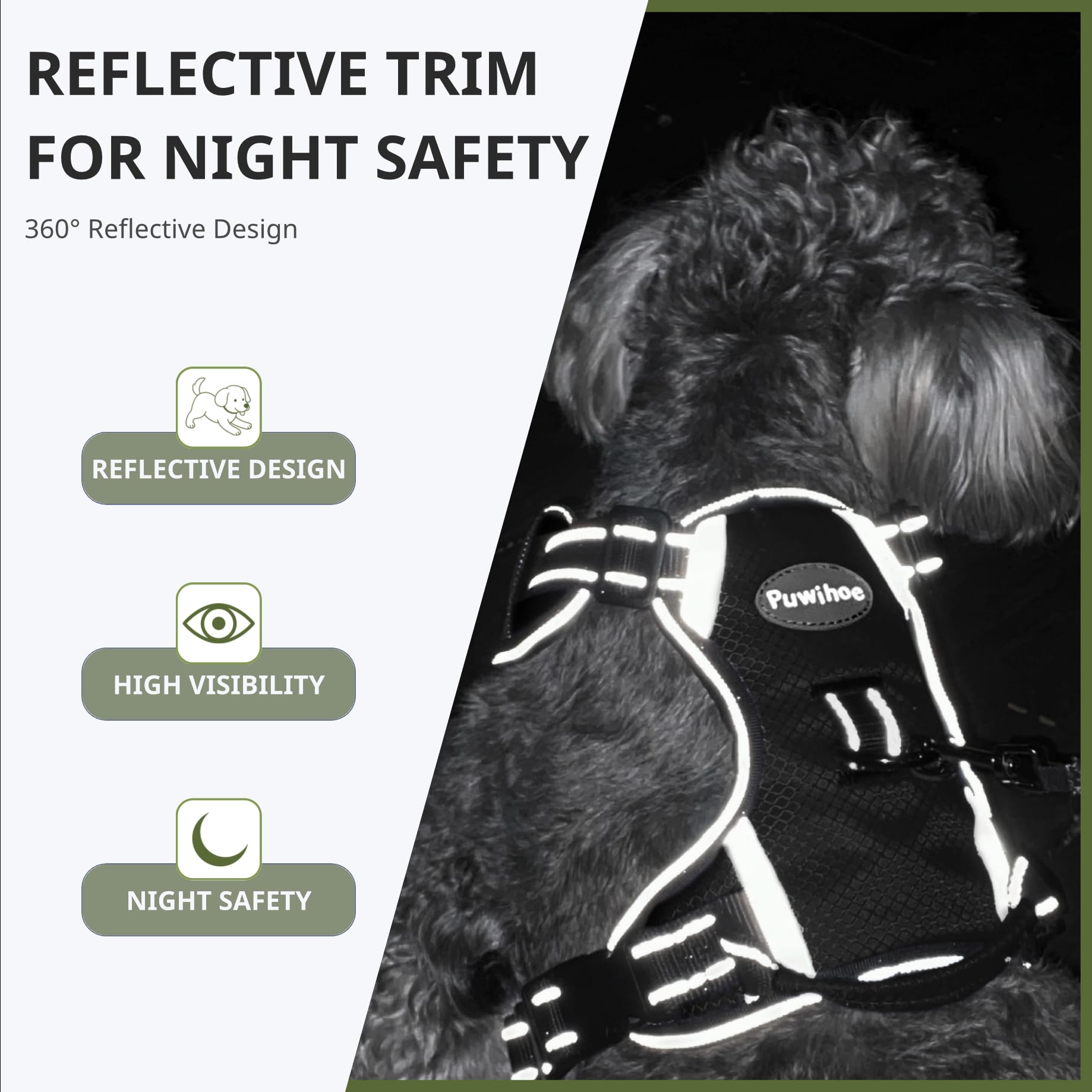 Arnés de Perro sin Tirar, Chaleco Reflectante para Mascotas con Mango y Clips de Correa Delantera y Trasera, fácil Control, Transpirable y Acolchado Suave para Perros medianos Negros, M