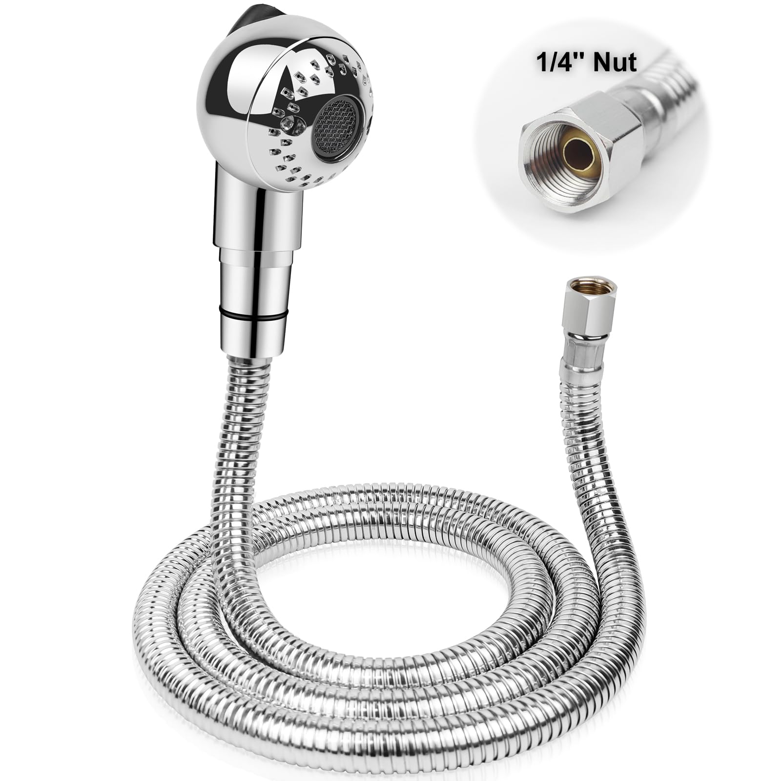 Shampoo Bowl Sprayer Hose - Stainless Steel Salon Hose With Spray Head, 1/4" Fitting, For Shampoo Chairs & Salon Sinks