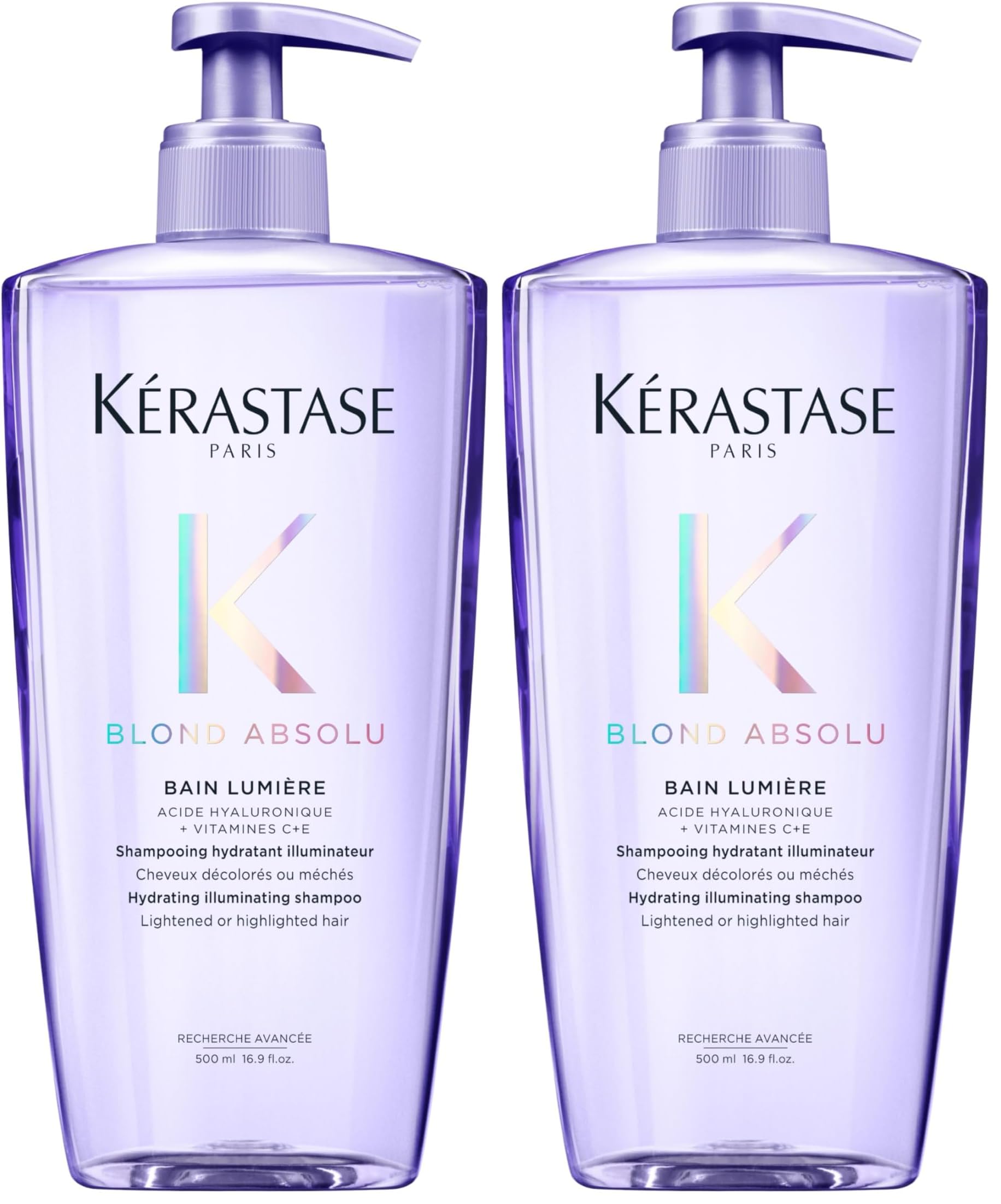 Kérastase Shampoo für blondes Haar für mehr Glanz, Haarbad mit feuchtigkeitsspendender Hyaluronsäure, Bain Lumière, Blond Absolu, 500 ml