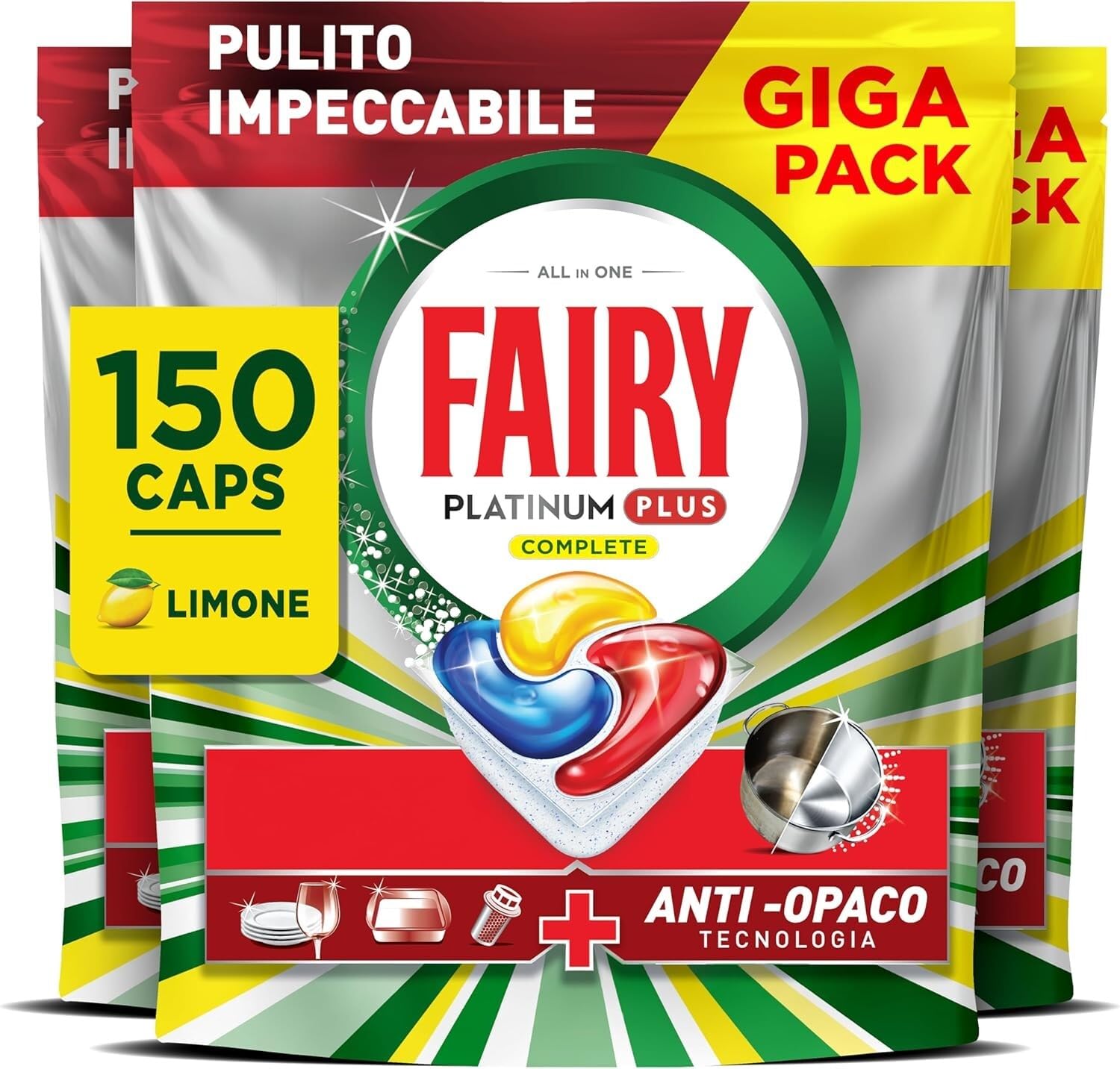 Fairy Platinum Pastiglie Lavastoviglie, 150 Capsule Limone