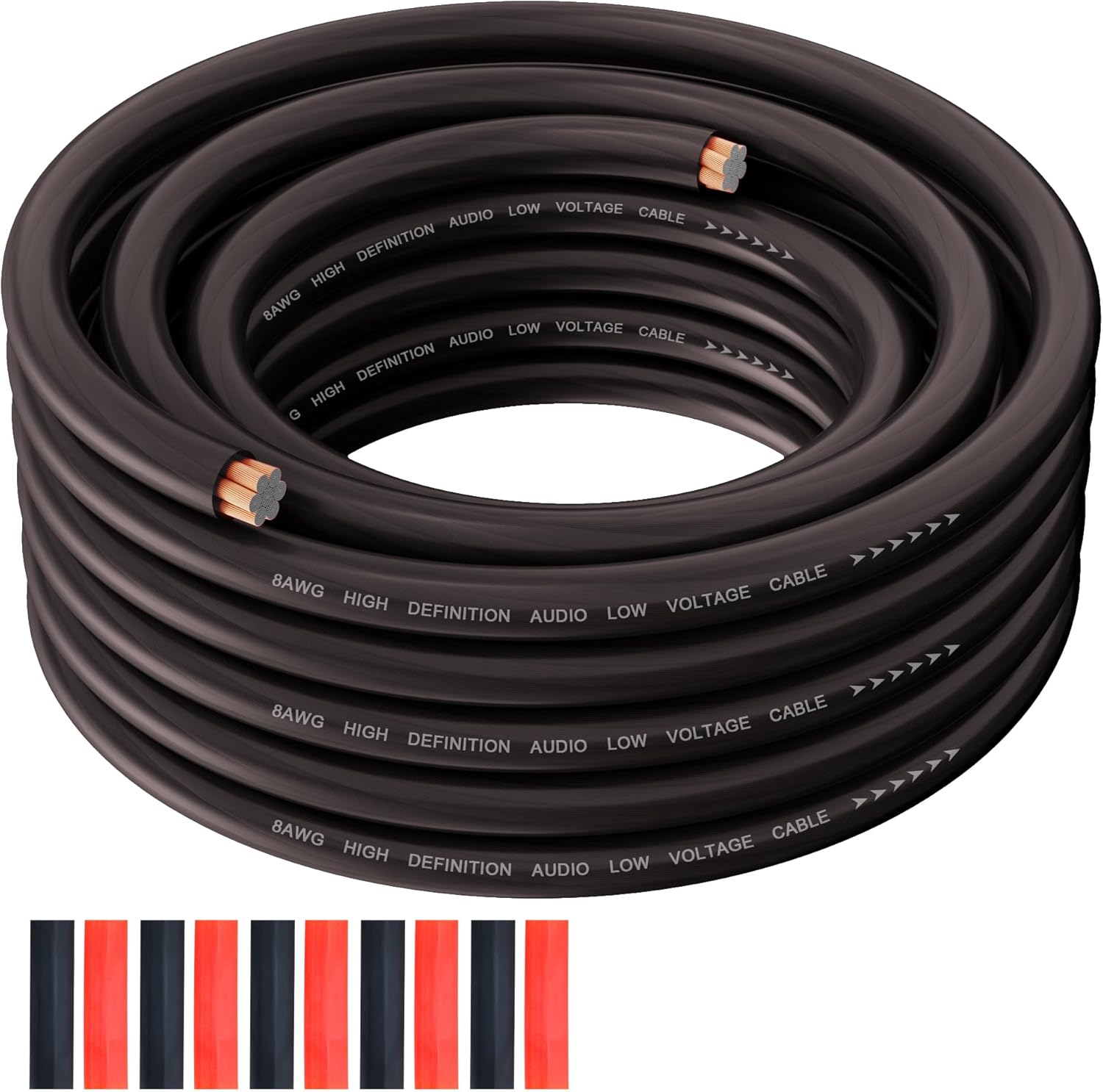 8 Gauge Wire (35FT Each, Red/Black), Primary Automotive Amplifier Power & Ground Wire, Car Battery Cable, Car Audio Amplifier, Car Fuse, 8AWG CCA, Translucent Cable with 10 Heat Shrink Tubing