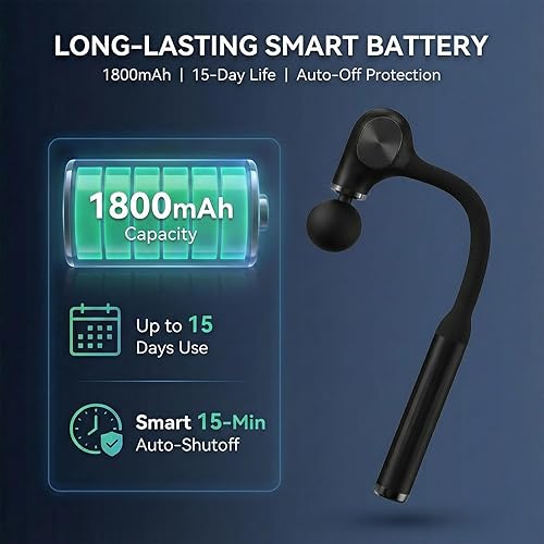 Miniatura 5 de Pistola de masaje de percusión de tejido profundo con penetración de 0.47 pulgadas y niveles de 5 velocidades, 4 cabezales y mango de extensión para