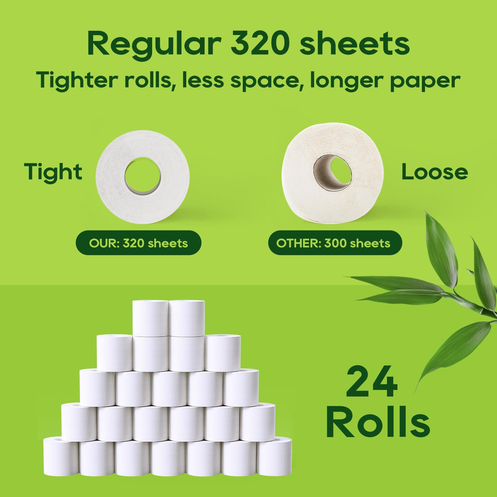 ECOLipak Carta igienica in bambù, carta igienica settica sicura, 24 rotoli doppi, 320 fogli per rotolo, senza alberi, atossica, a 2 strati, morbida e assorbente, carta ecologica senza coloranti