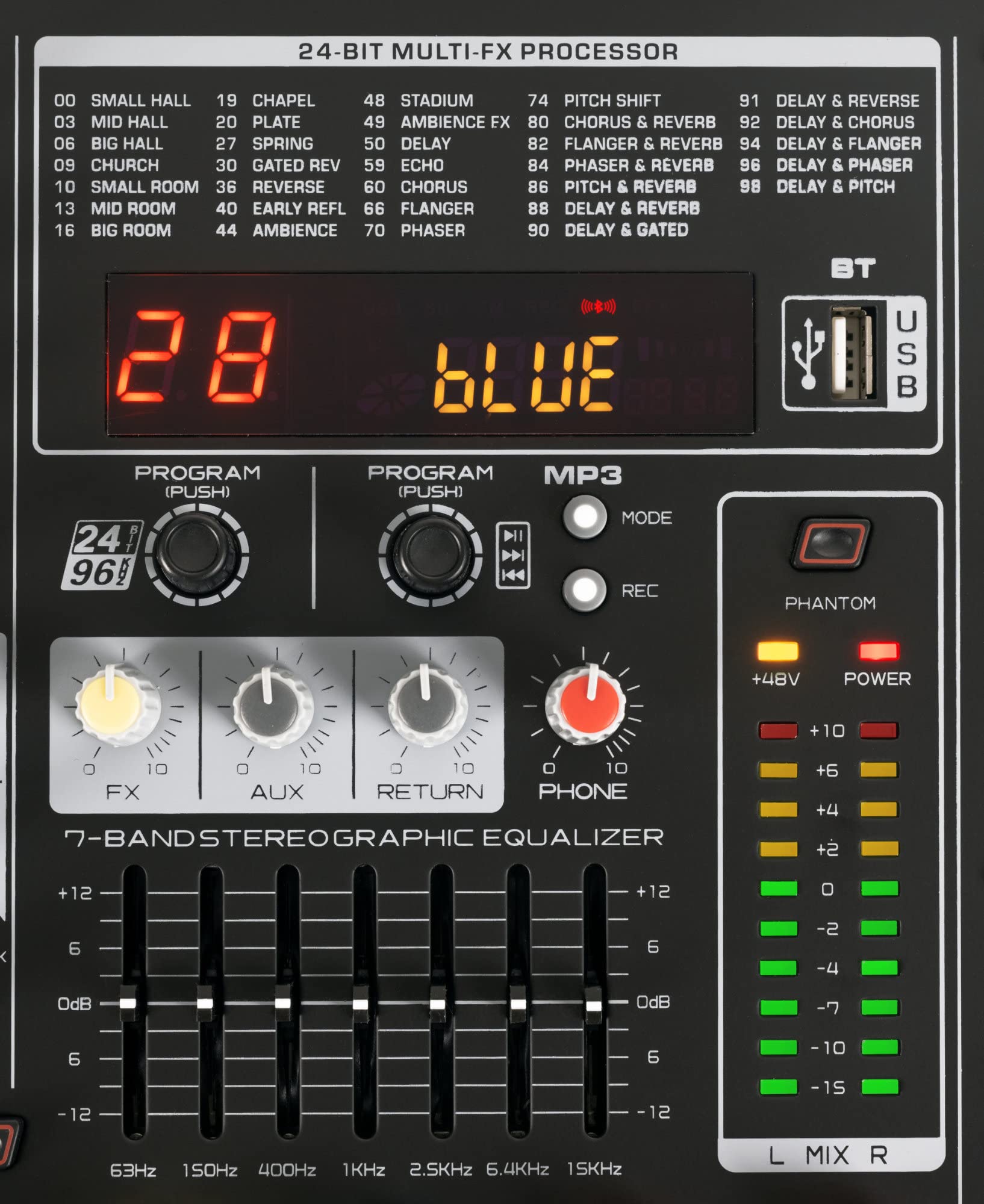 Pronomic Powermake 600 Powermischer - 6-Kanal-Mischpult - 2 UHF-Funkmikrofone - 760 Watt RMS-Leistung - 24Bit Multi-Effekt-Prozessor - Bluetooth®/USB-Player/Recorder - Grafischer Equalizer - Schwarz