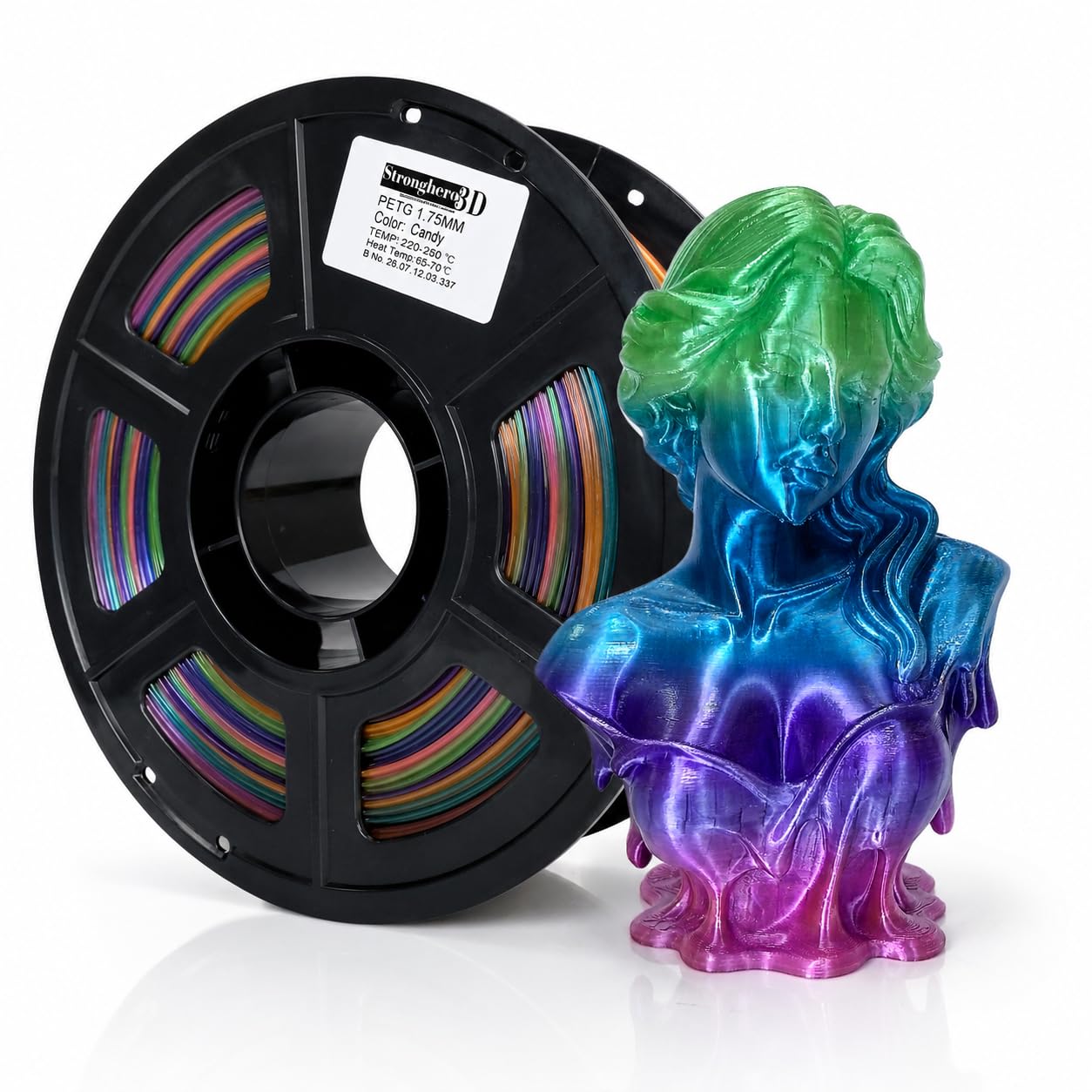 PETG Translucent Candy Rainbow Filament 1.75mm, Glossy Multicolor Gradient 3D Printer Filament for Lamp Covers and Lampshades, Bubble-Free, Low Warping, Low Stringing, No Tangle,1kg