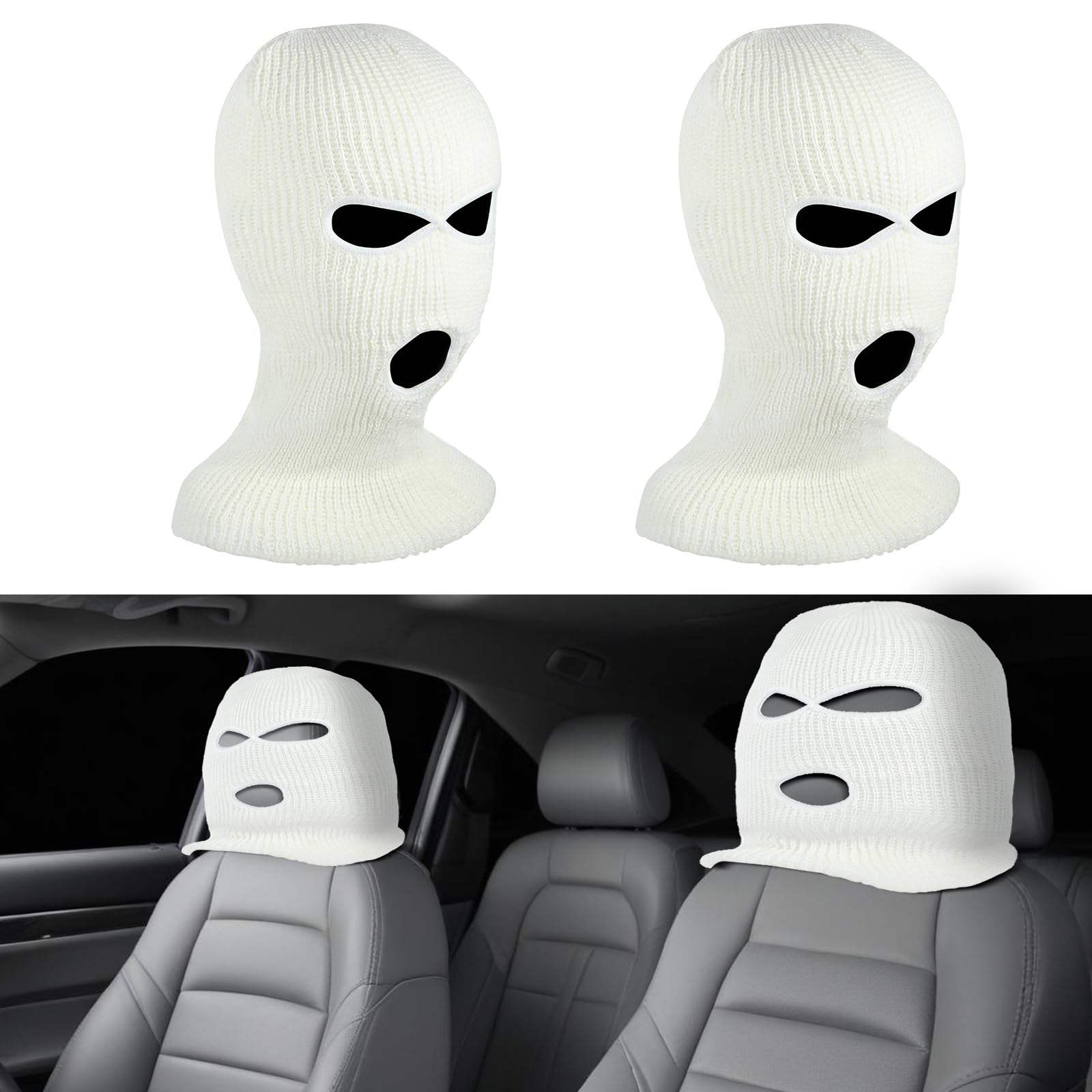 Andibro 2 Pcs Funny Headrest Covers for Cars, Personalized Automotive Seat Face Mask, Spoof Face Car Headrest Cover Protector Breathable Car Seat Head Rest Cover Funny Hat for Car Seat Headcover