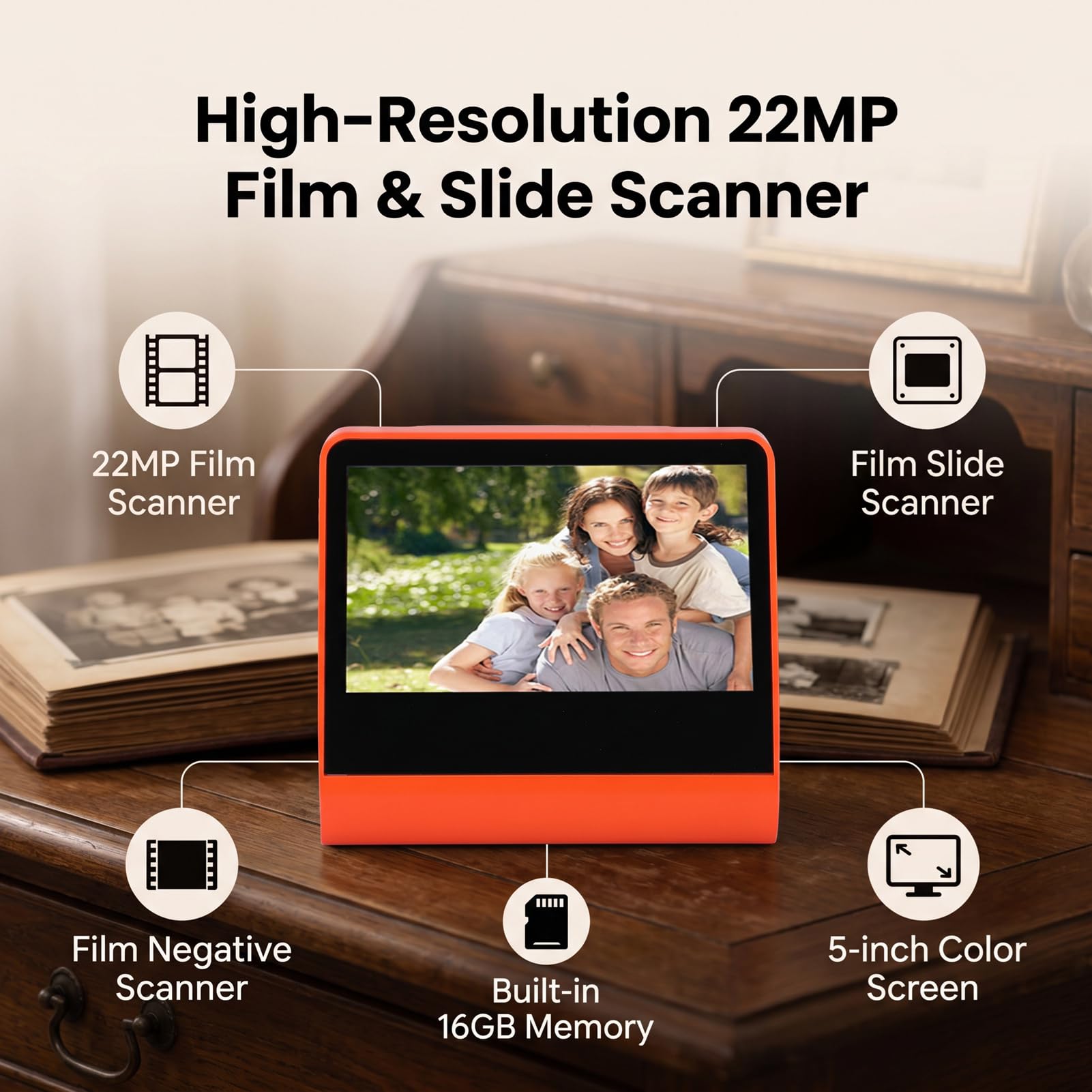 Scanner per Pellicole da 22 MP per 135 110, 8 Diapositive (Spina europea)