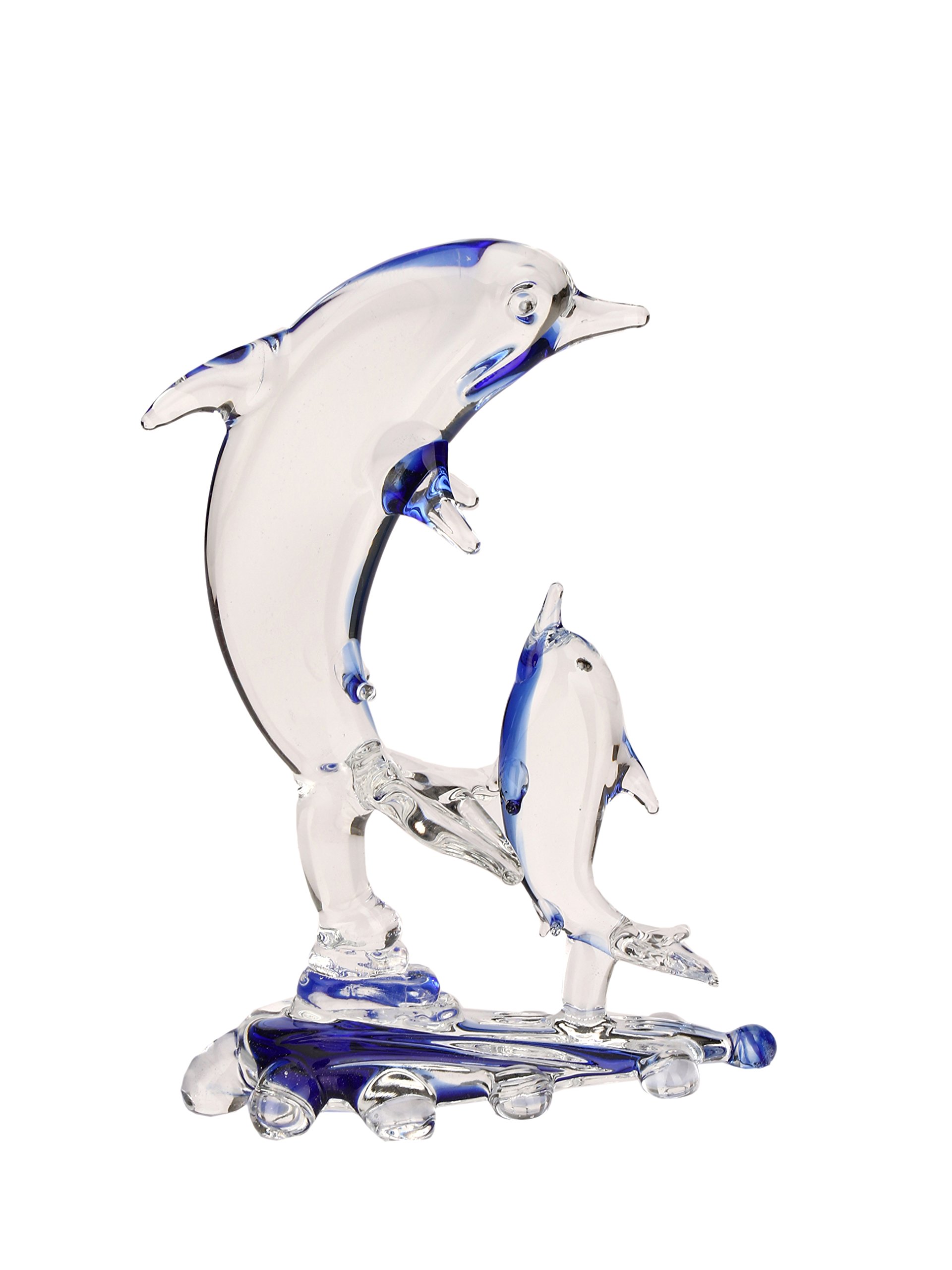 Somil Playing Baby Dolphin Calf with His Mother Crystal Glass Decorative Gifting Showpiece, Blue, Clear, 8.5 X 5 X 14 Cm, Made by Hand from Expert Artisans