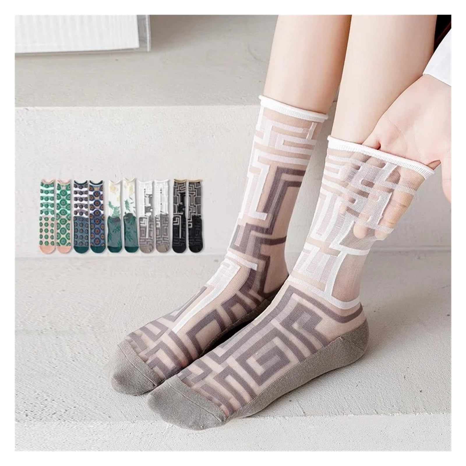 Medias Cortas Mujer 2 pares de calcetines seda cristal transparentes ultrafinos verano con divertidos dibujos animados, lindos largos elásticos