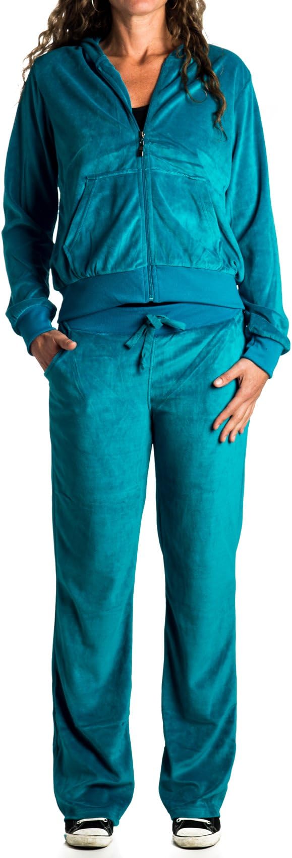 Women's Plus-Size Velour Tracksuit Set : VKN by Gazoz Turquoise XL